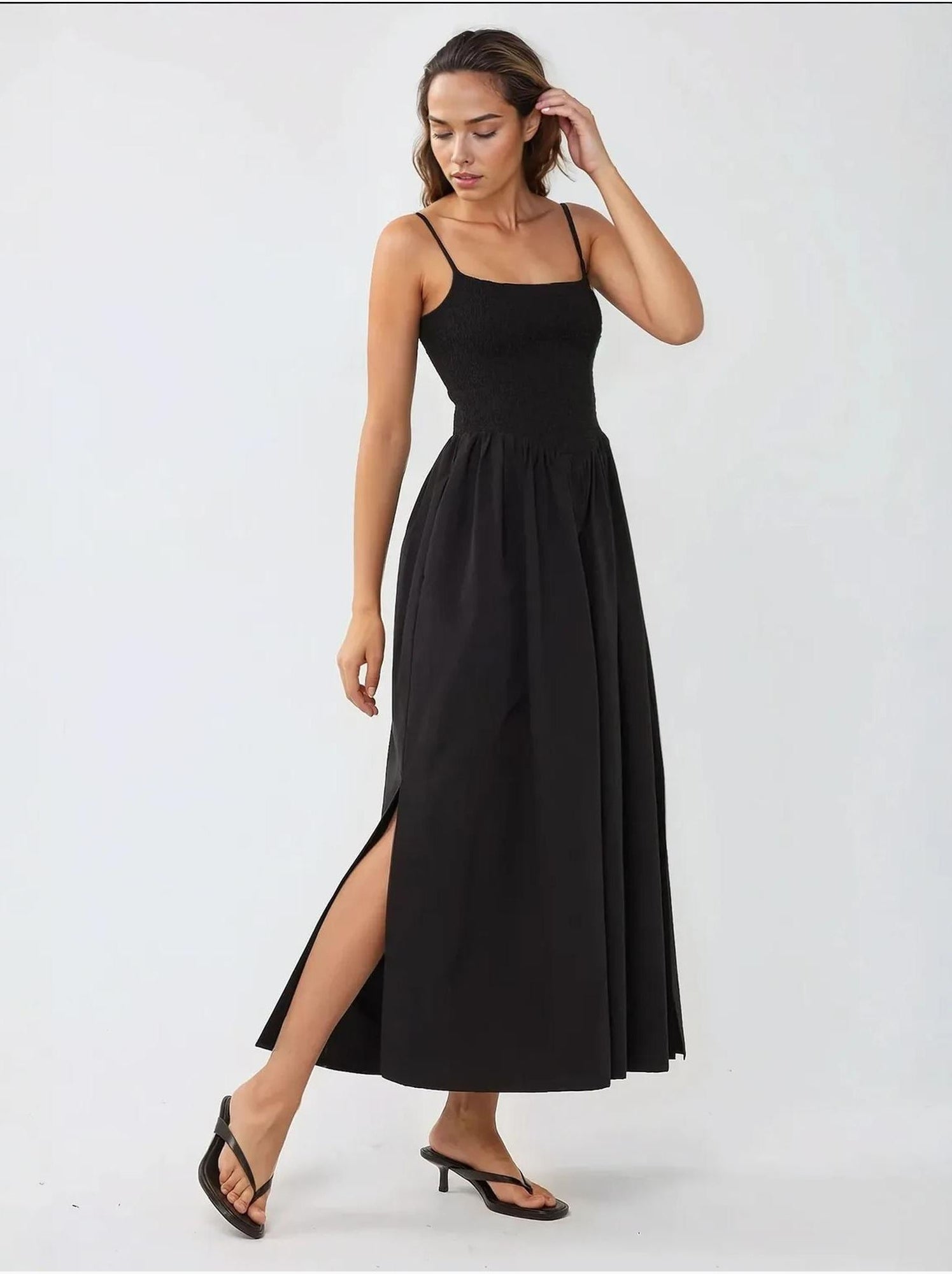 Robe longue à col carré et coupe a - Noir
