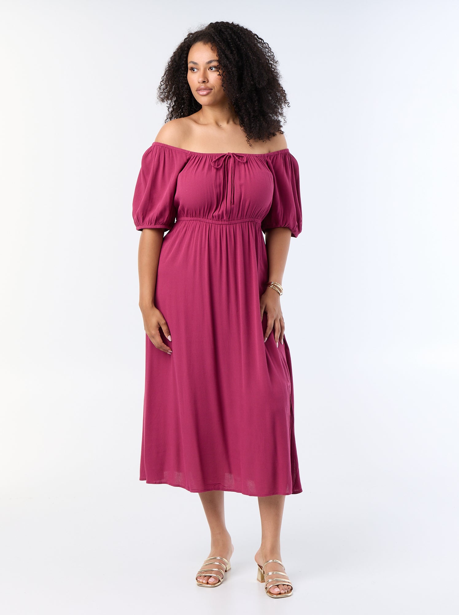 Robe longue à col rond décolleté - Rouge