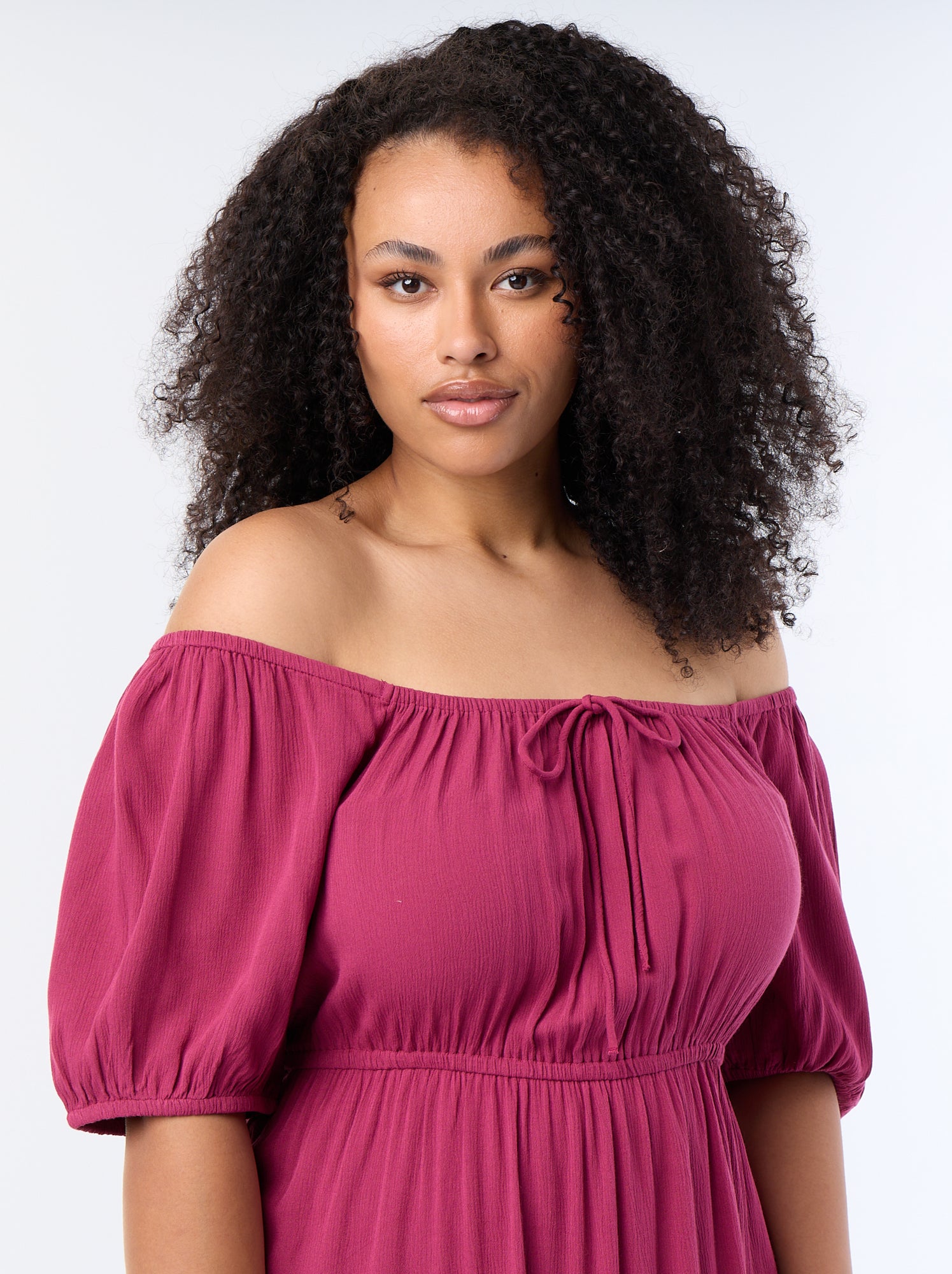 Robe longue à col rond décolleté - Rouge