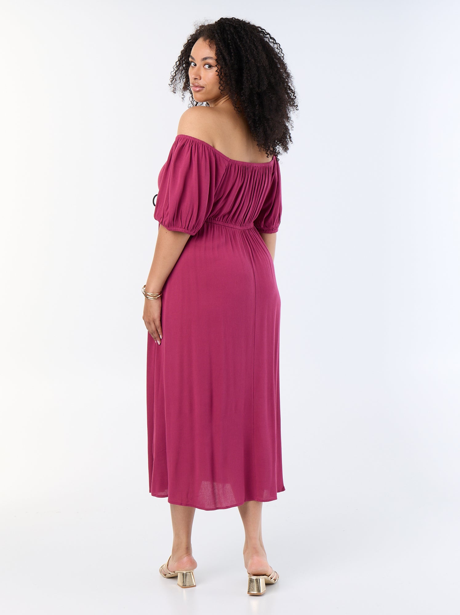 Robe longue à col rond décolleté - Rouge