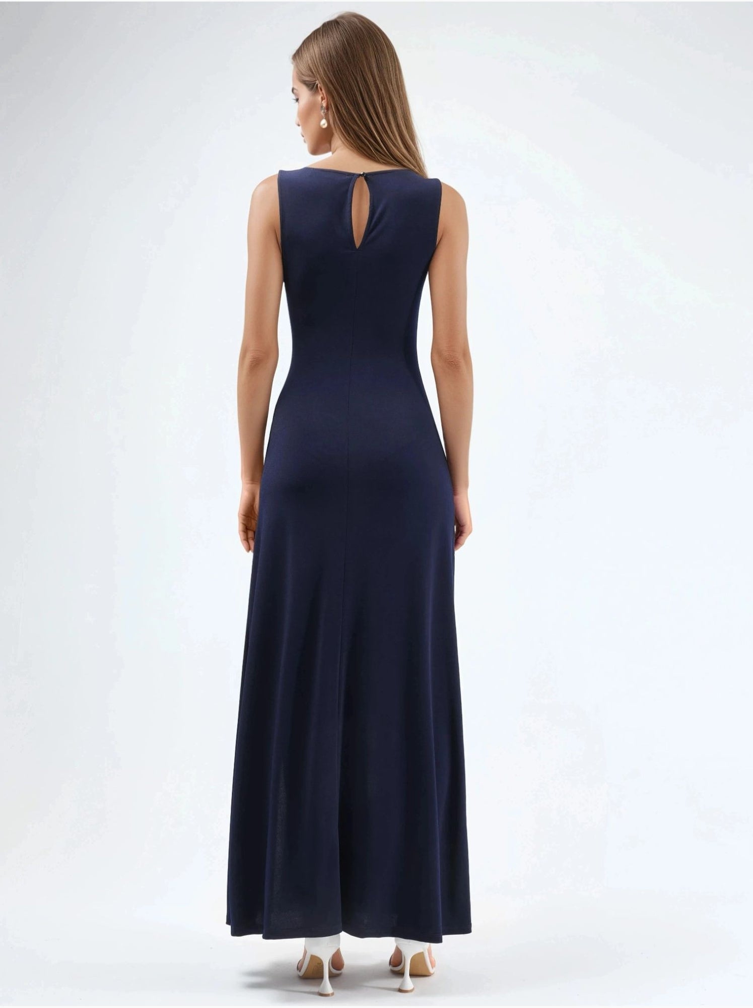 Robe longue à encolure bateau - Bleu marine