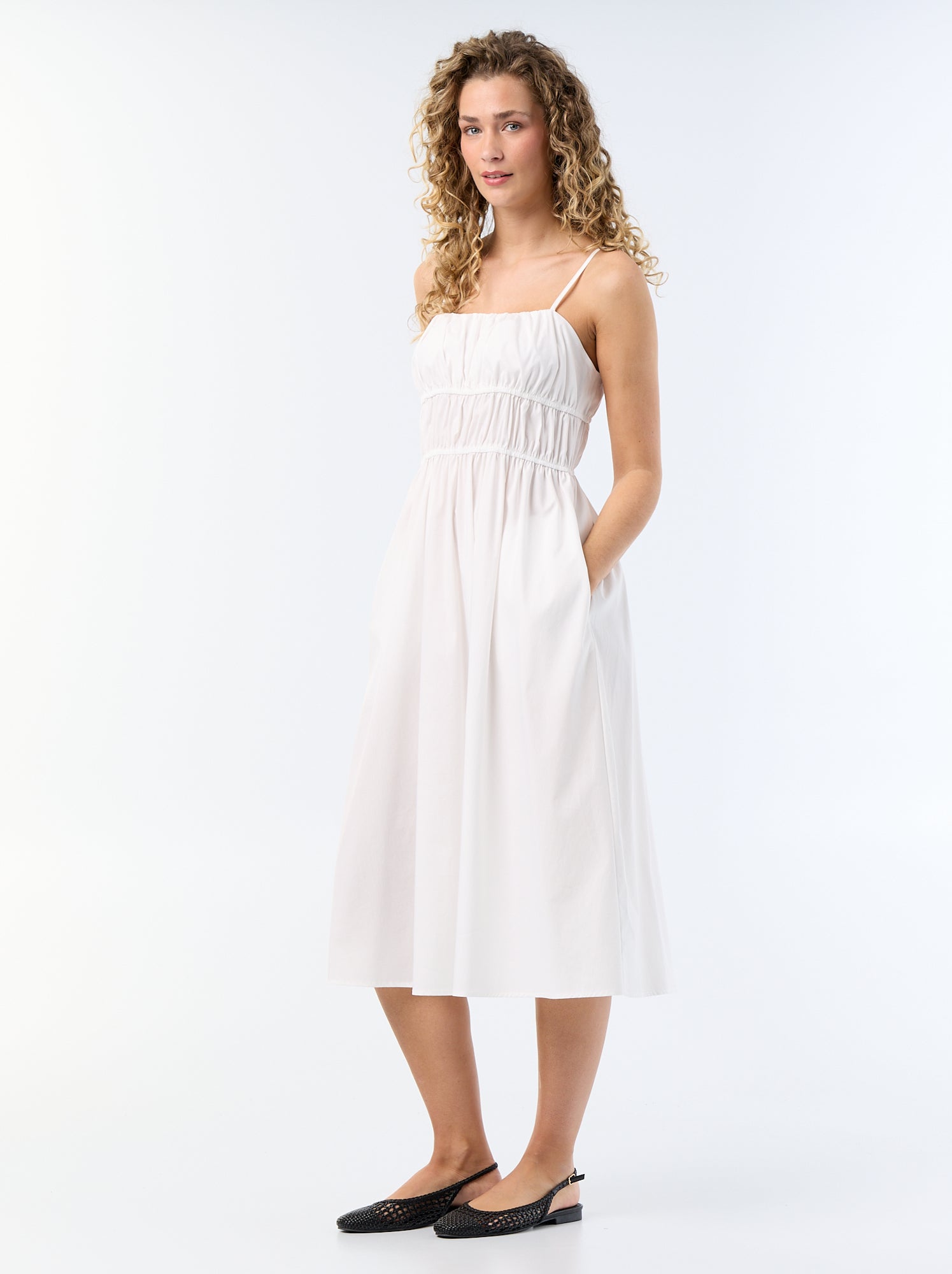 Robe longue à étage unie - Blanc
