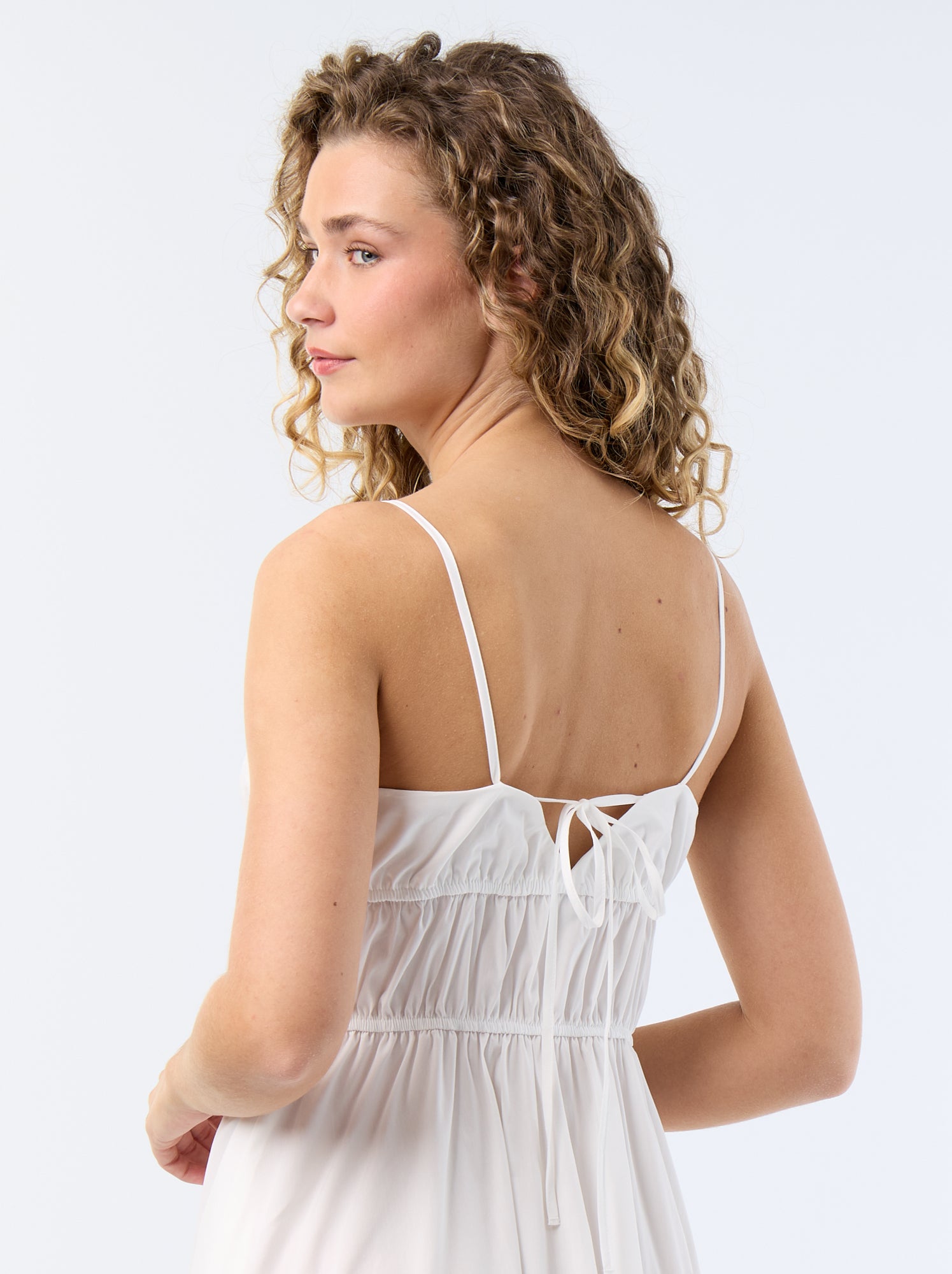 Robe longue à étage unie - Blanc