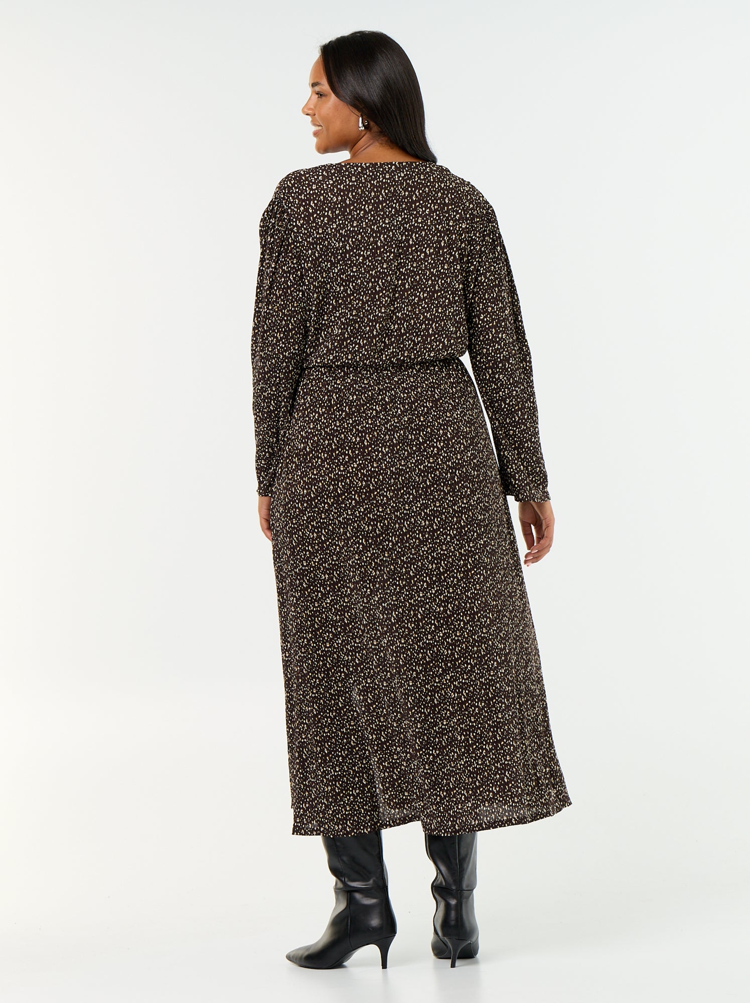 Robe longue à manches longues à motif - Marron