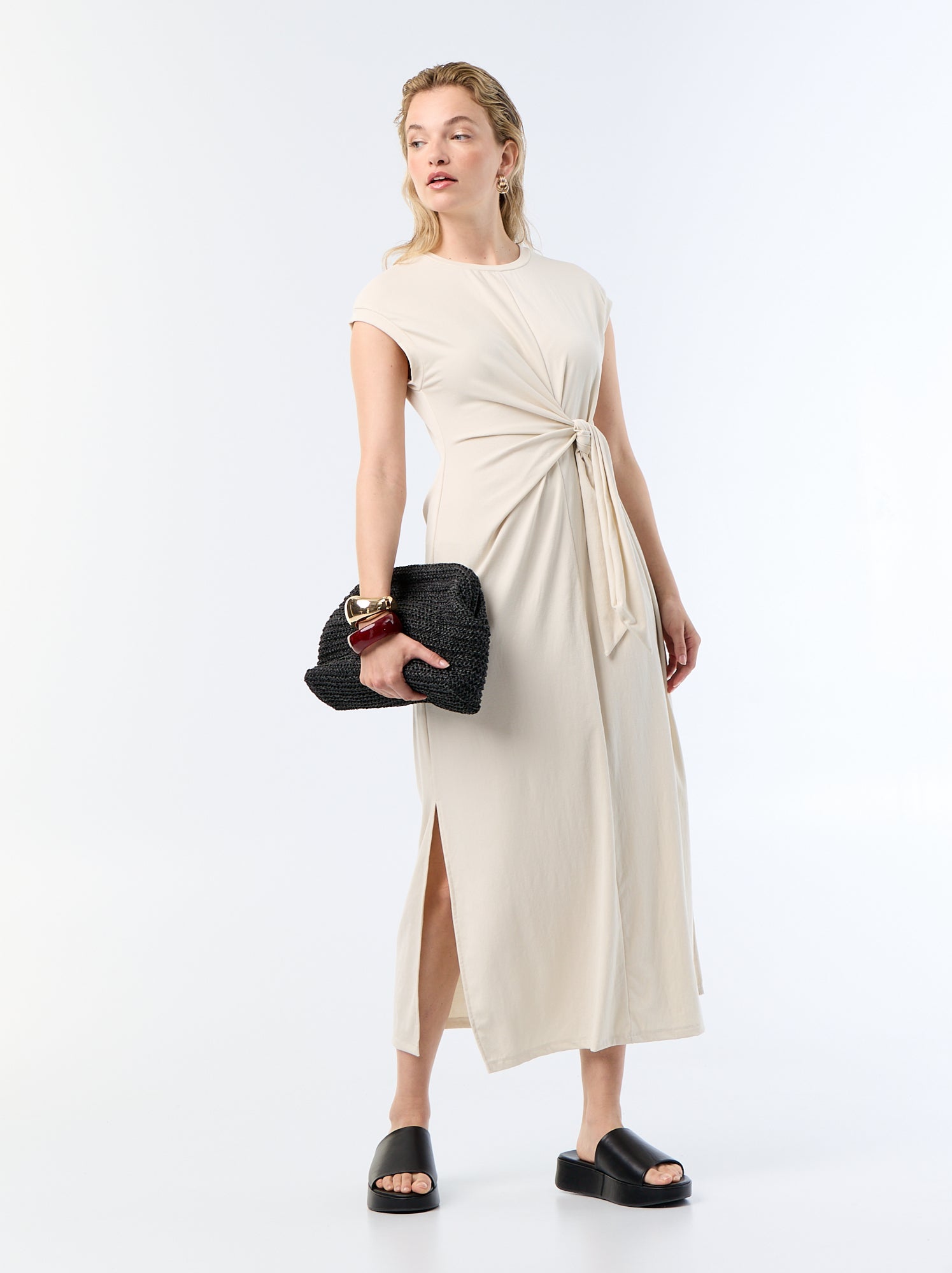 Robe longue à nouer - Beige
