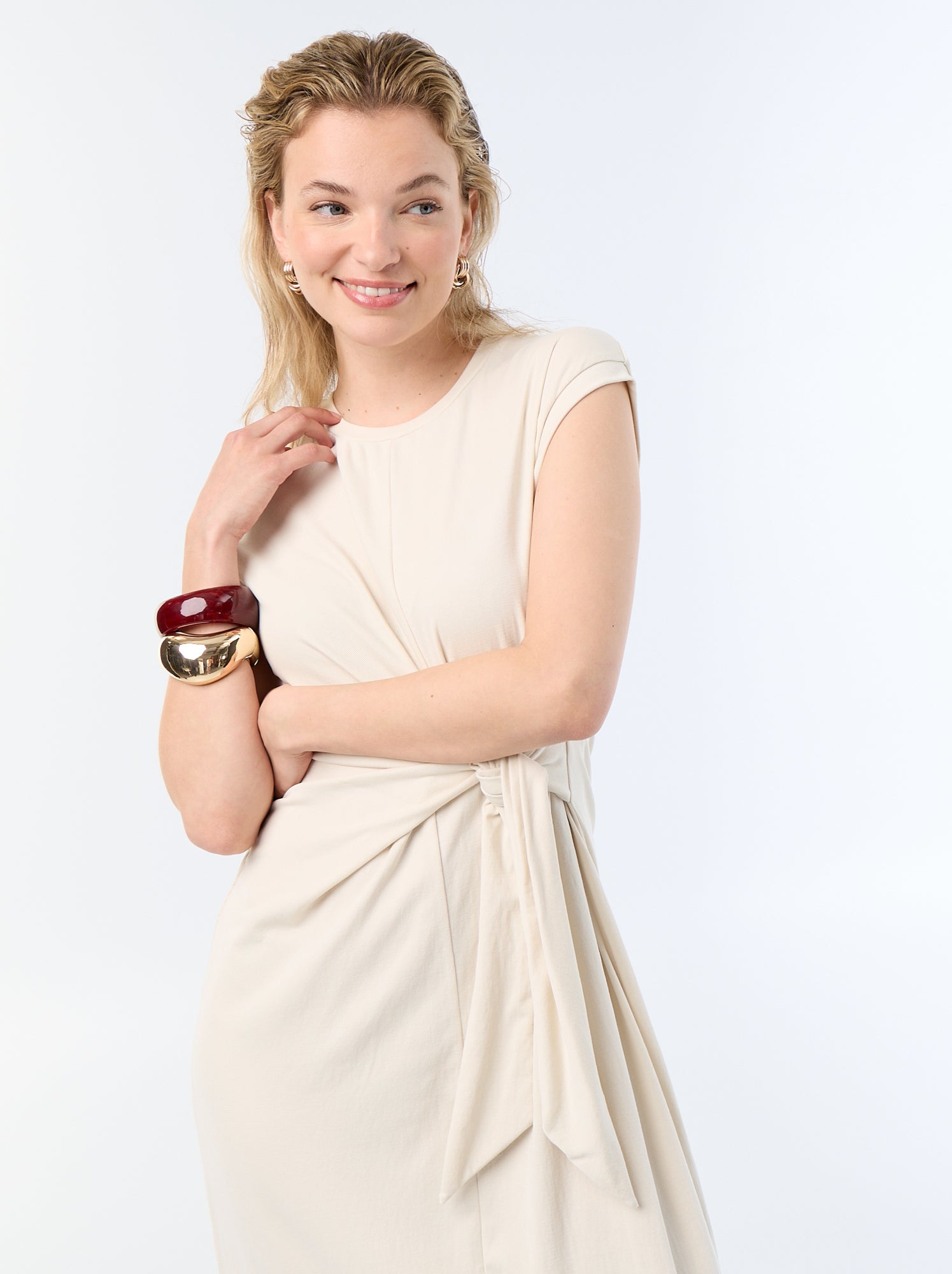 Robe longue à nouer - Beige