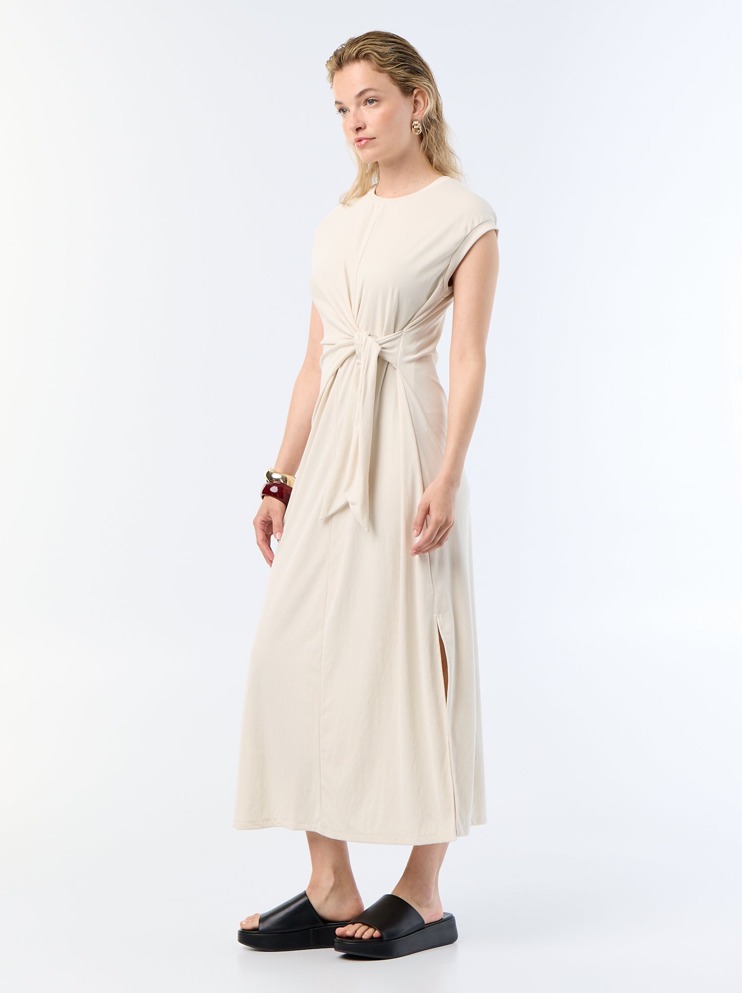 Robe longue à nouer - Beige