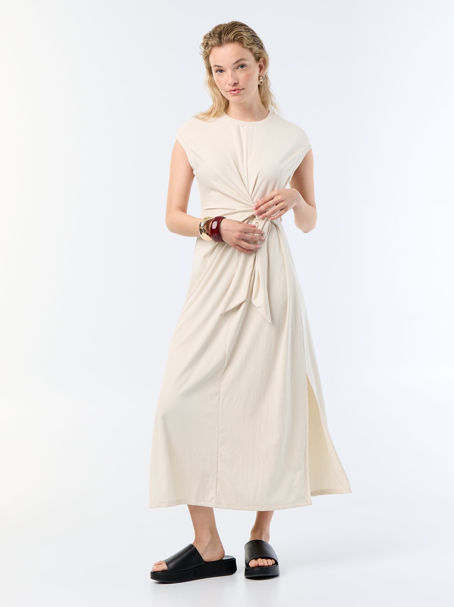 Robe longue à nouer - Beige
