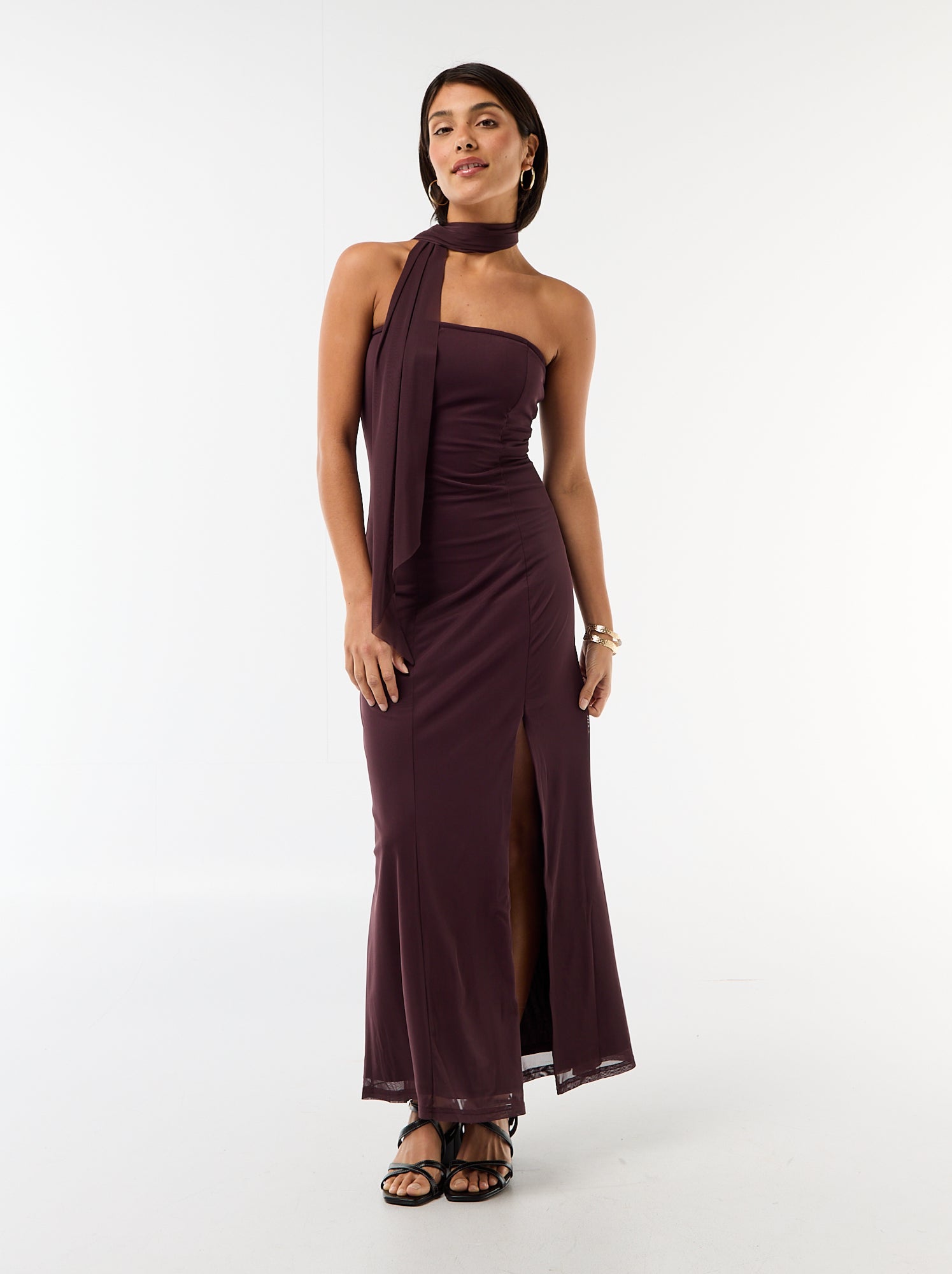 Robe longue bustier avec écharpe - Violet