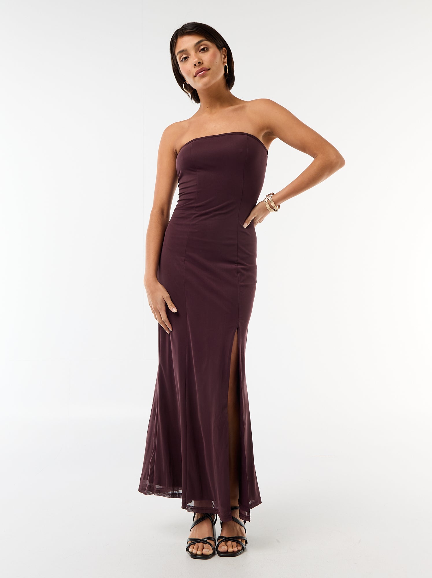 Robe longue bustier avec écharpe - Violet