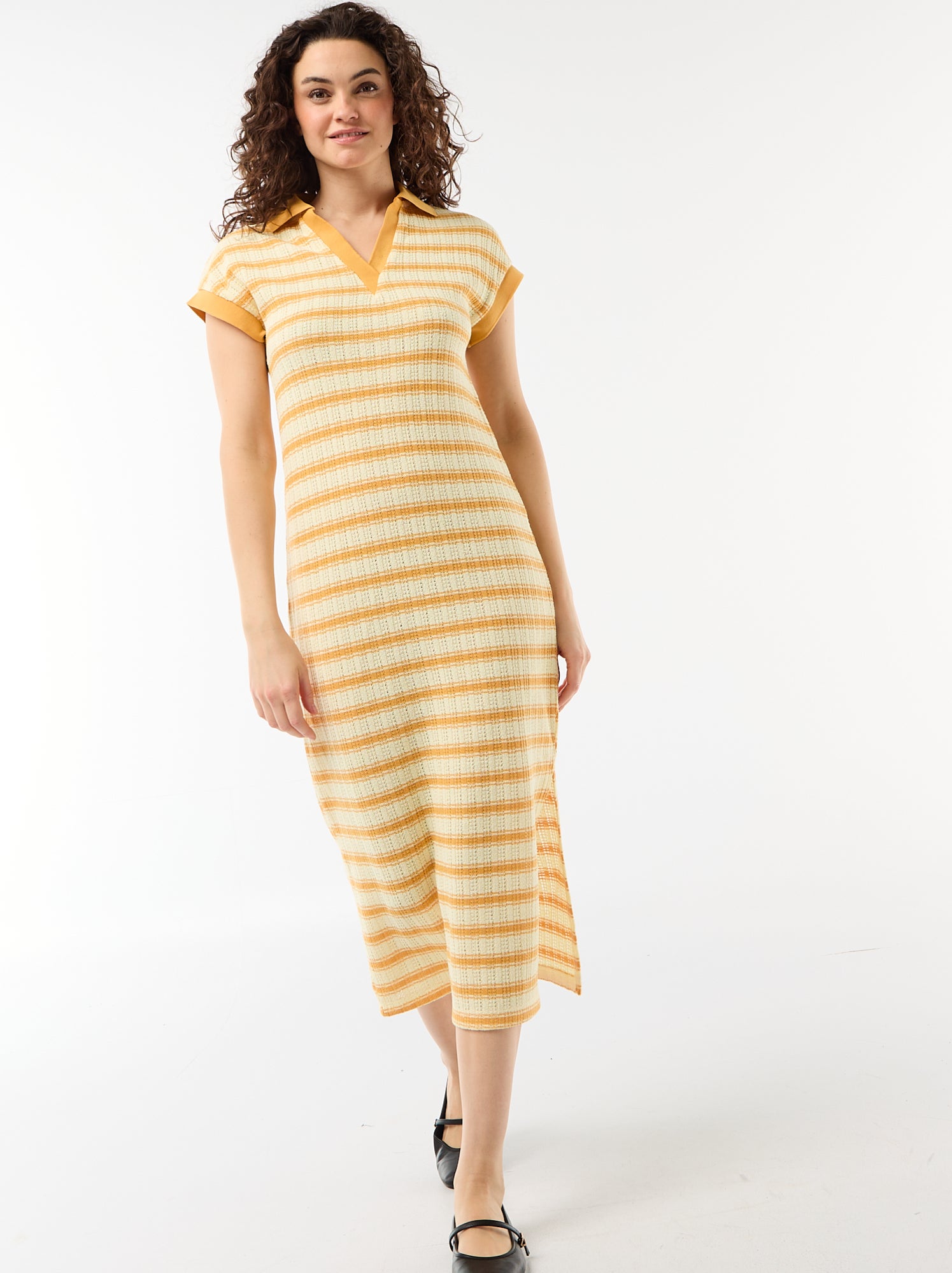 Robe longue col polo - Jaune