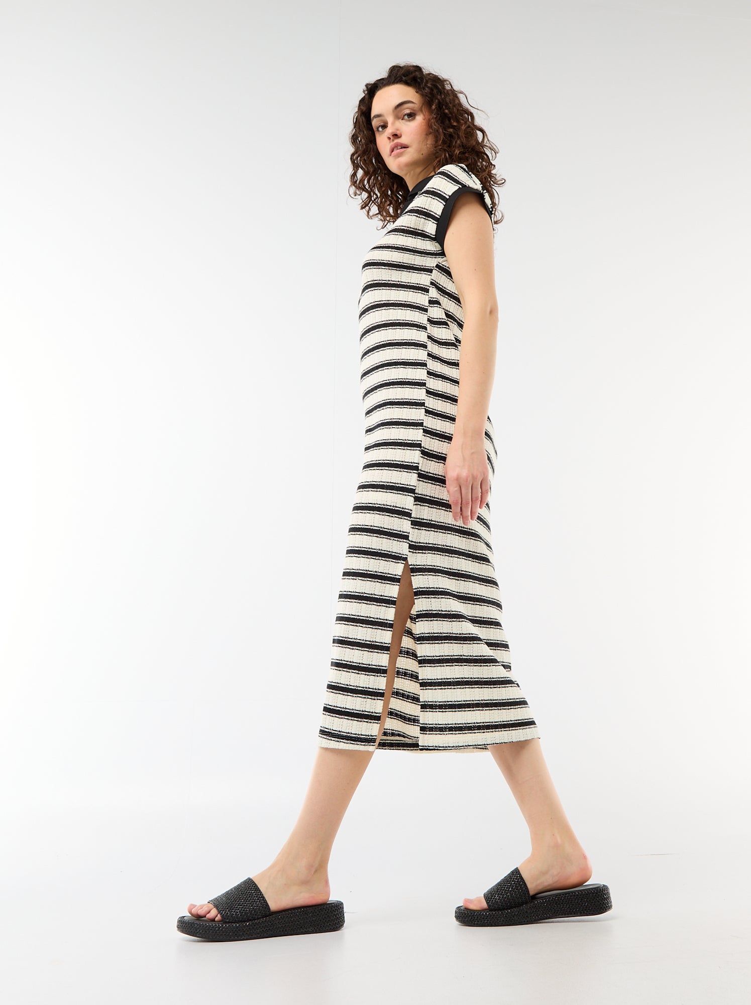 Robe longue col polo - Noir
