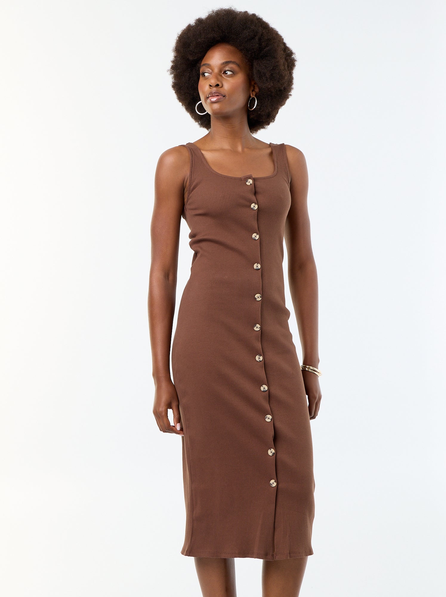 Robe longue côtelée - Marron