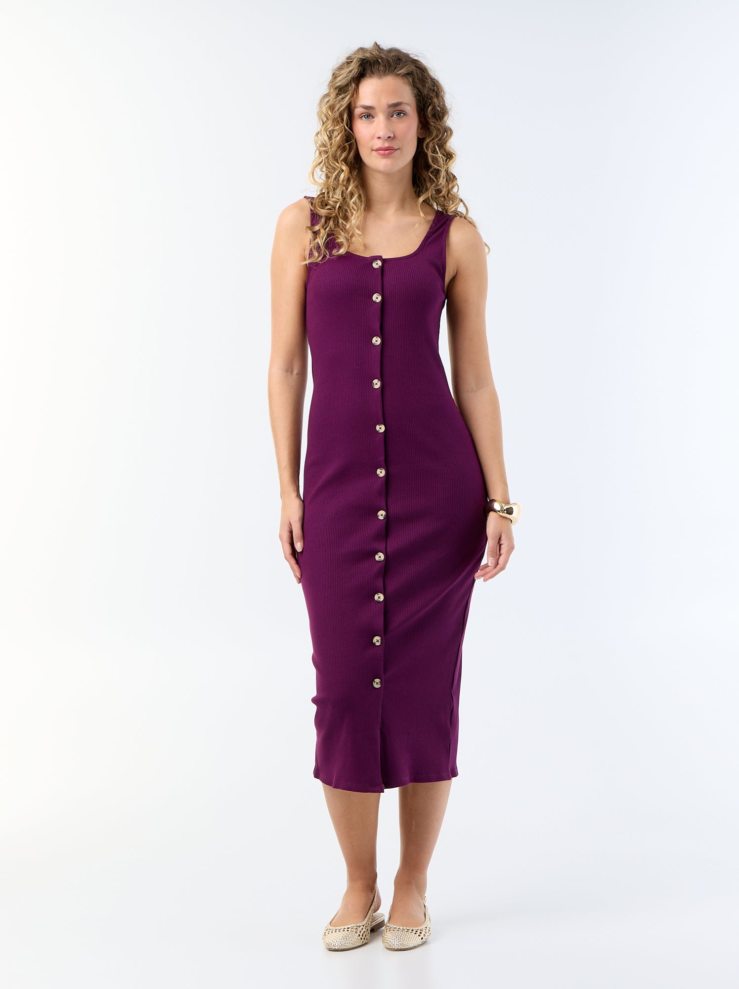 Robe longue côtelée - Violet