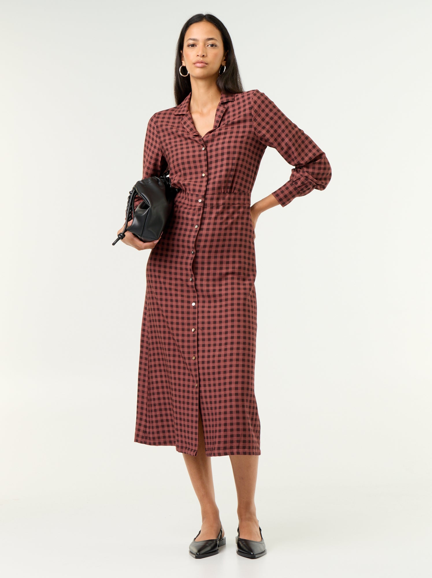 Robe longue coupe chemise - Marron (GBQ30_3)