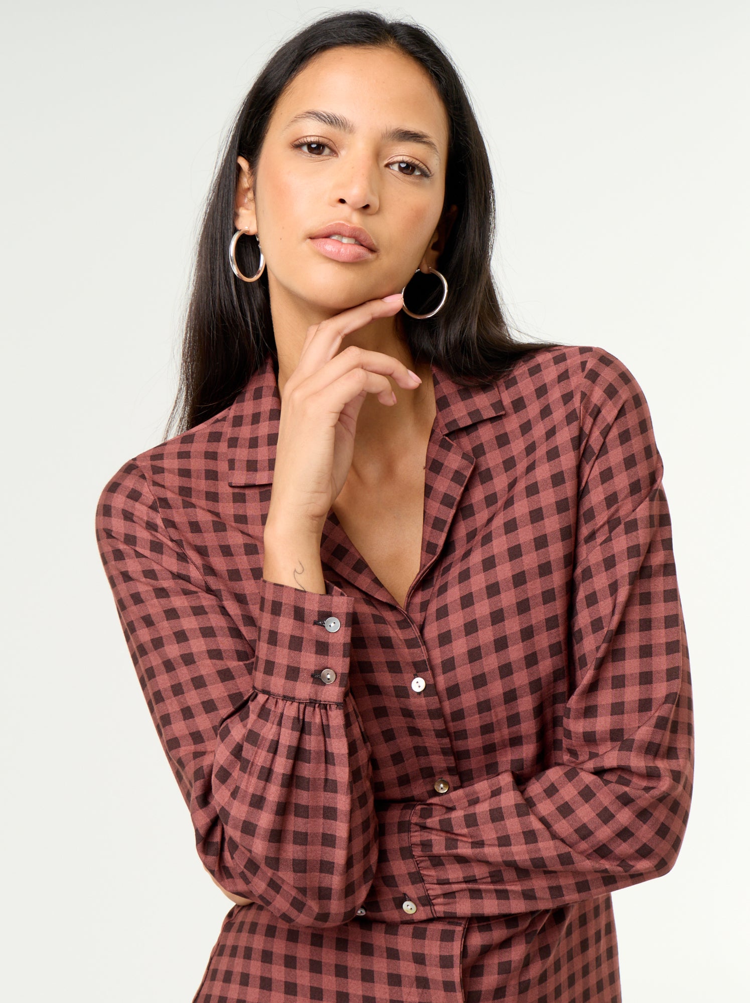 Robe longue coupe chemise - Marron (GBQ30_3)