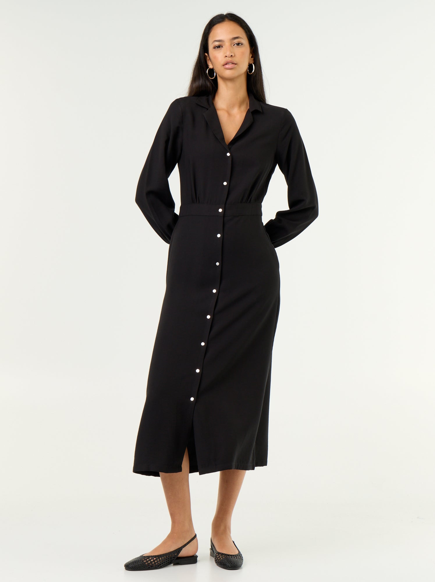 Robe longue coupe chemise - Noir