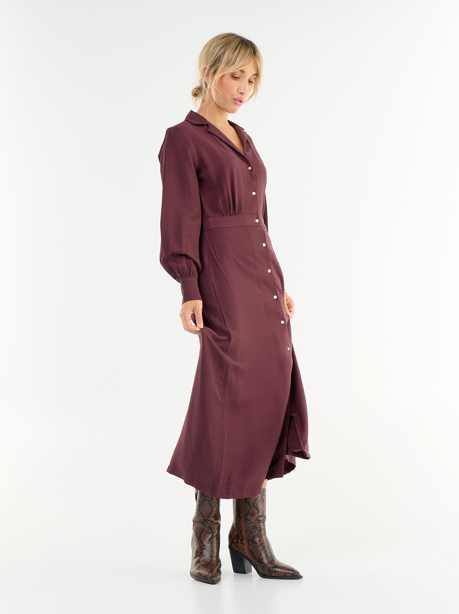 Robe longue coupe chemise - Violet