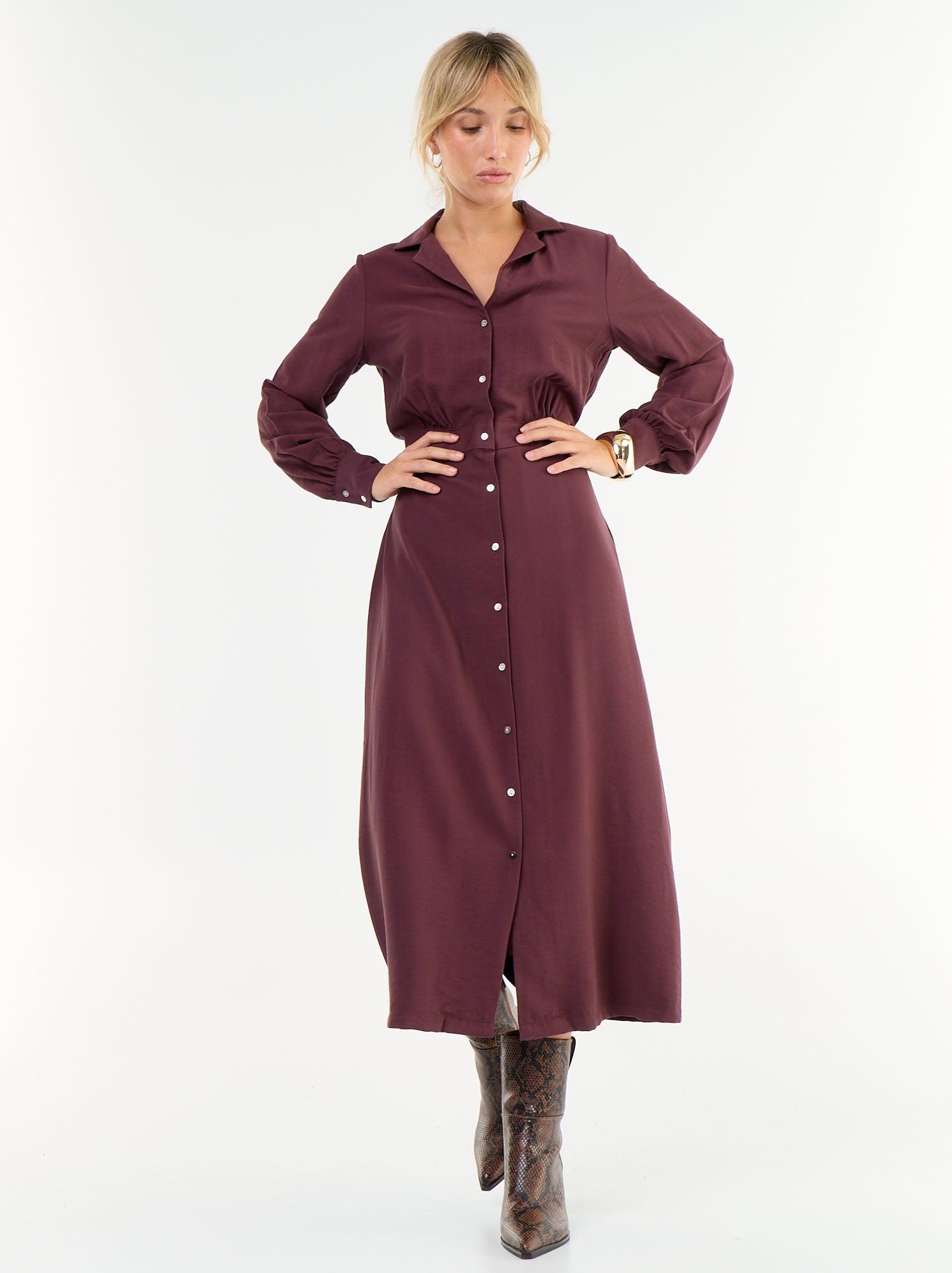 Robe longue coupe chemise - Violet