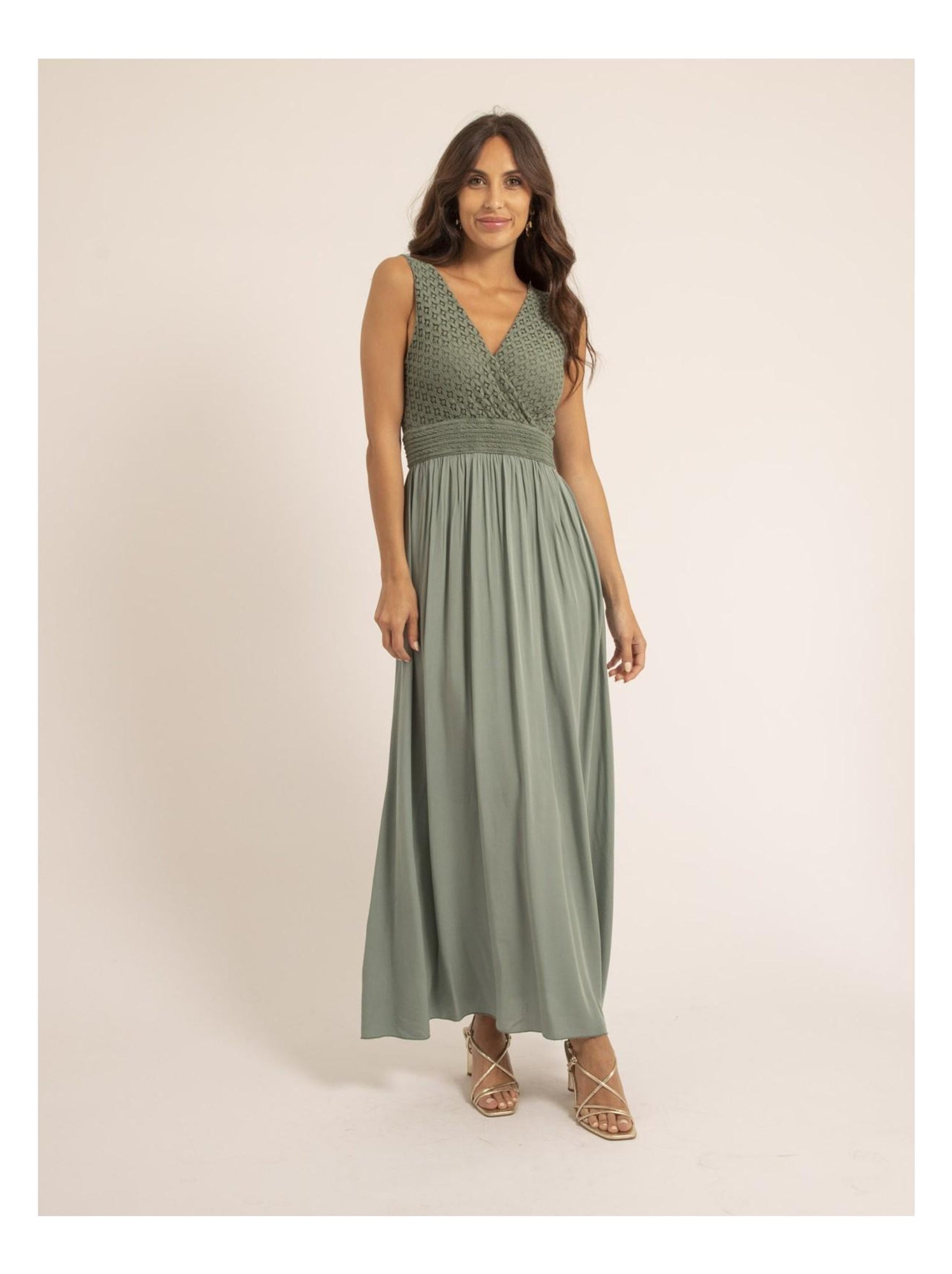 Robe longue dentelle IPALENE - Kaki