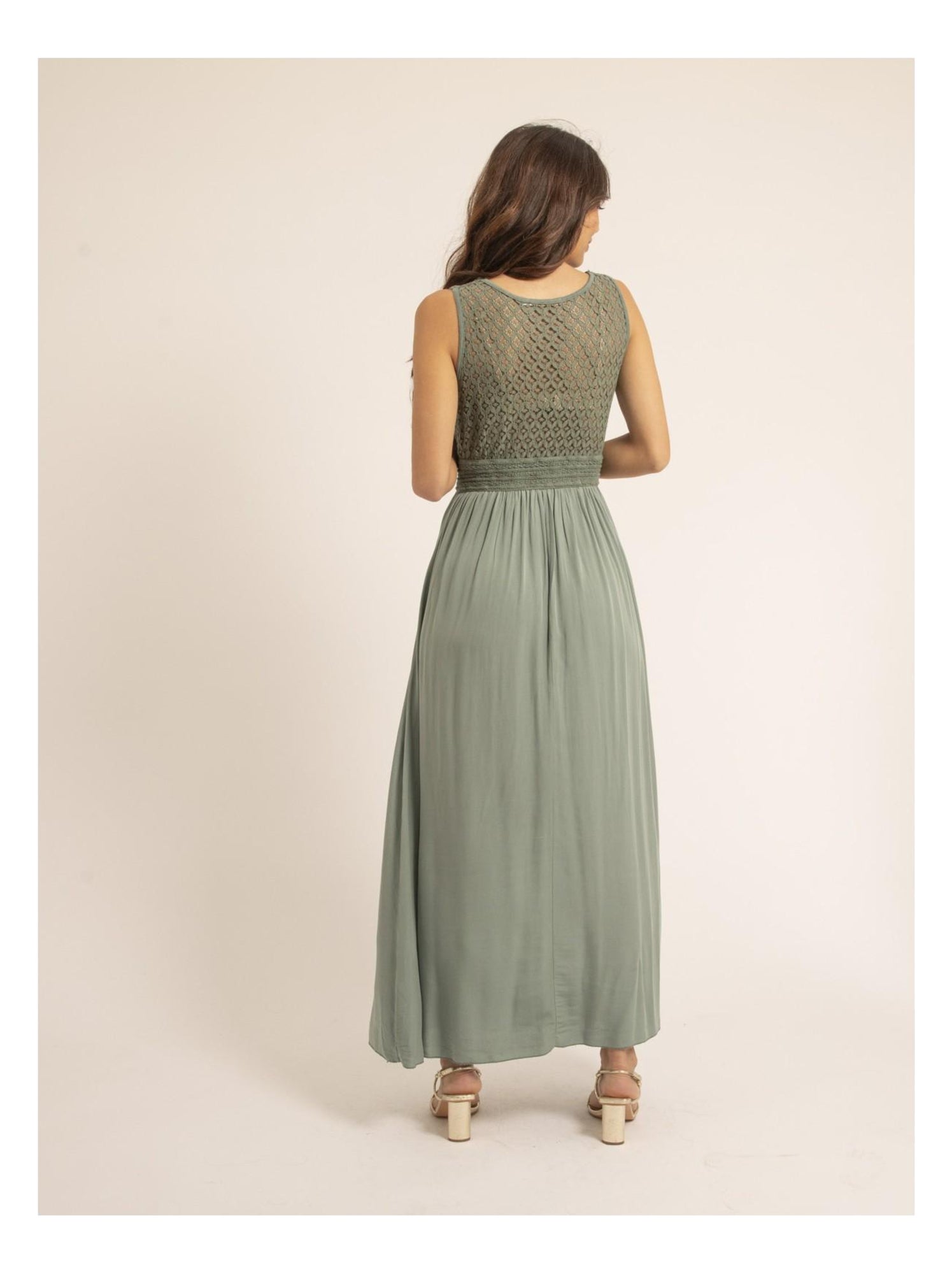 Robe longue dentelle IPALENE - Kaki