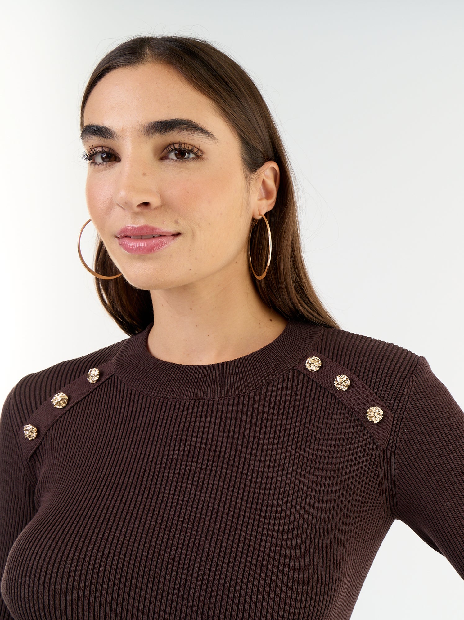 Robe longue en maille côtelée - Marron