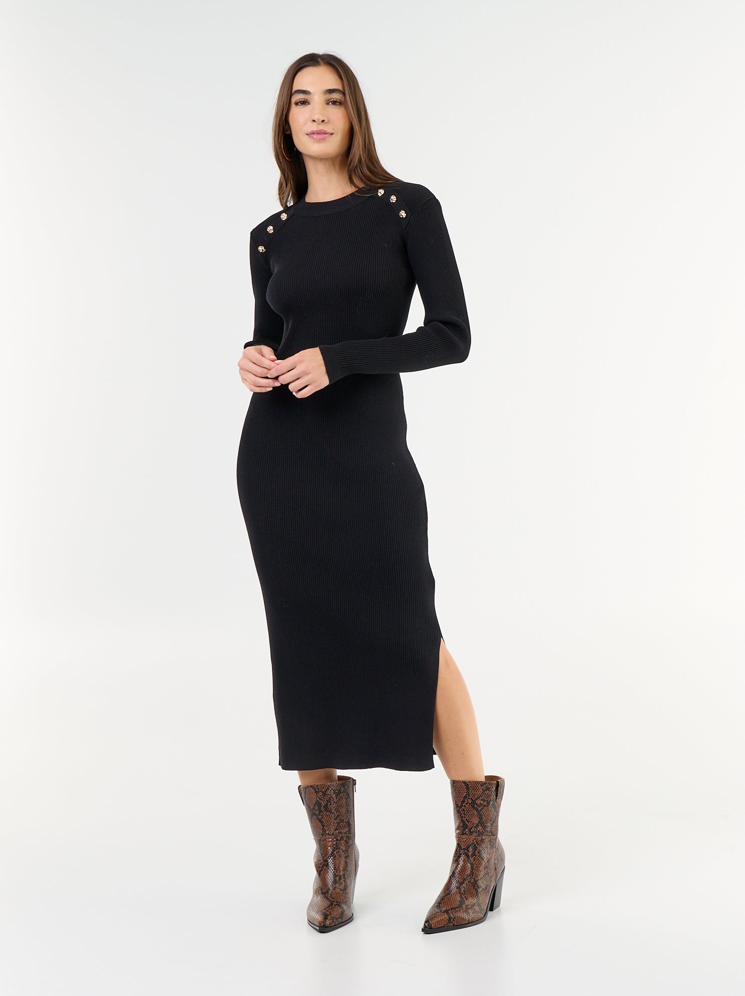 Robe longue en maille côtelée - Noir