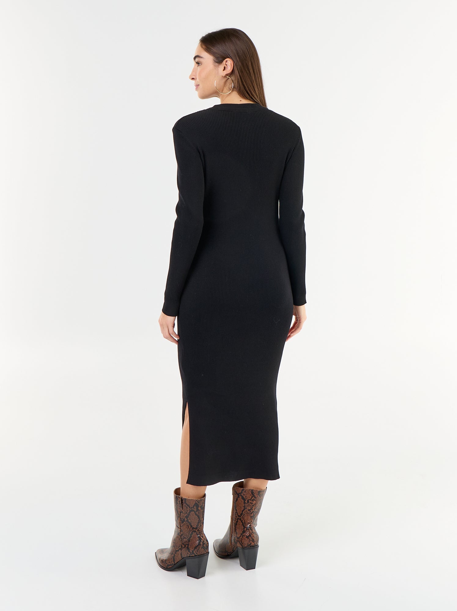 Robe longue en maille côtelée - Noir