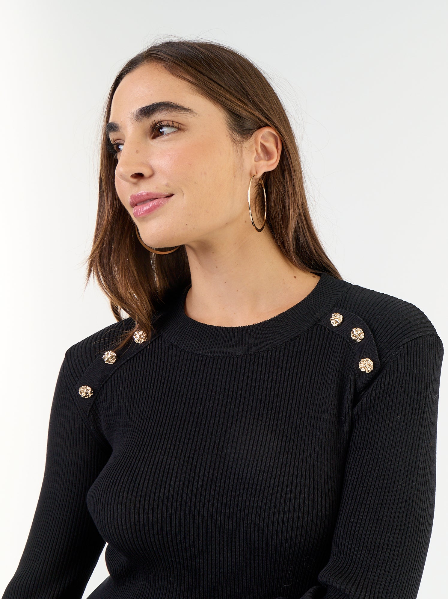 Robe longue en maille côtelée - Noir