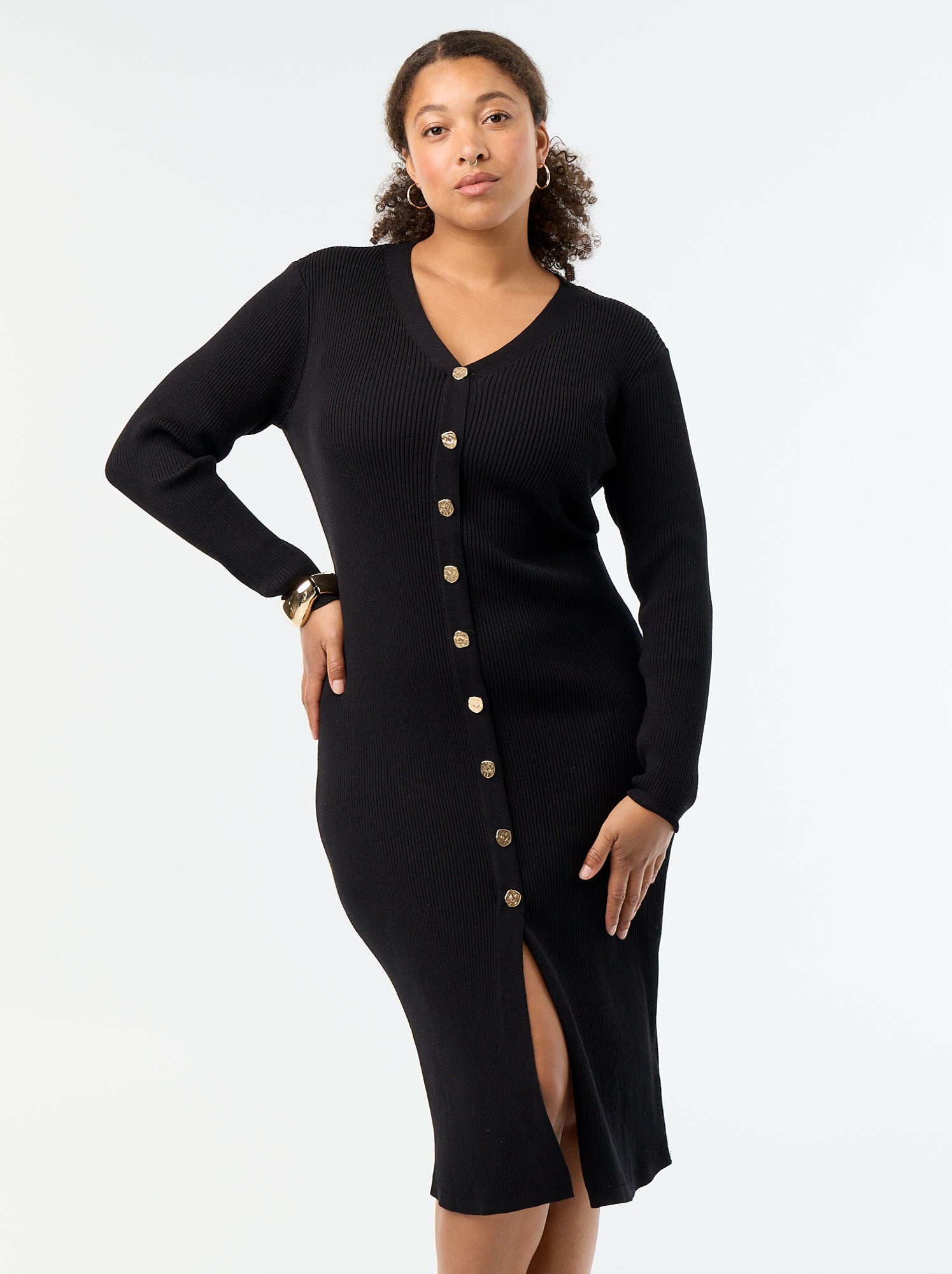 Robe longue en matière côtelé - Noir
