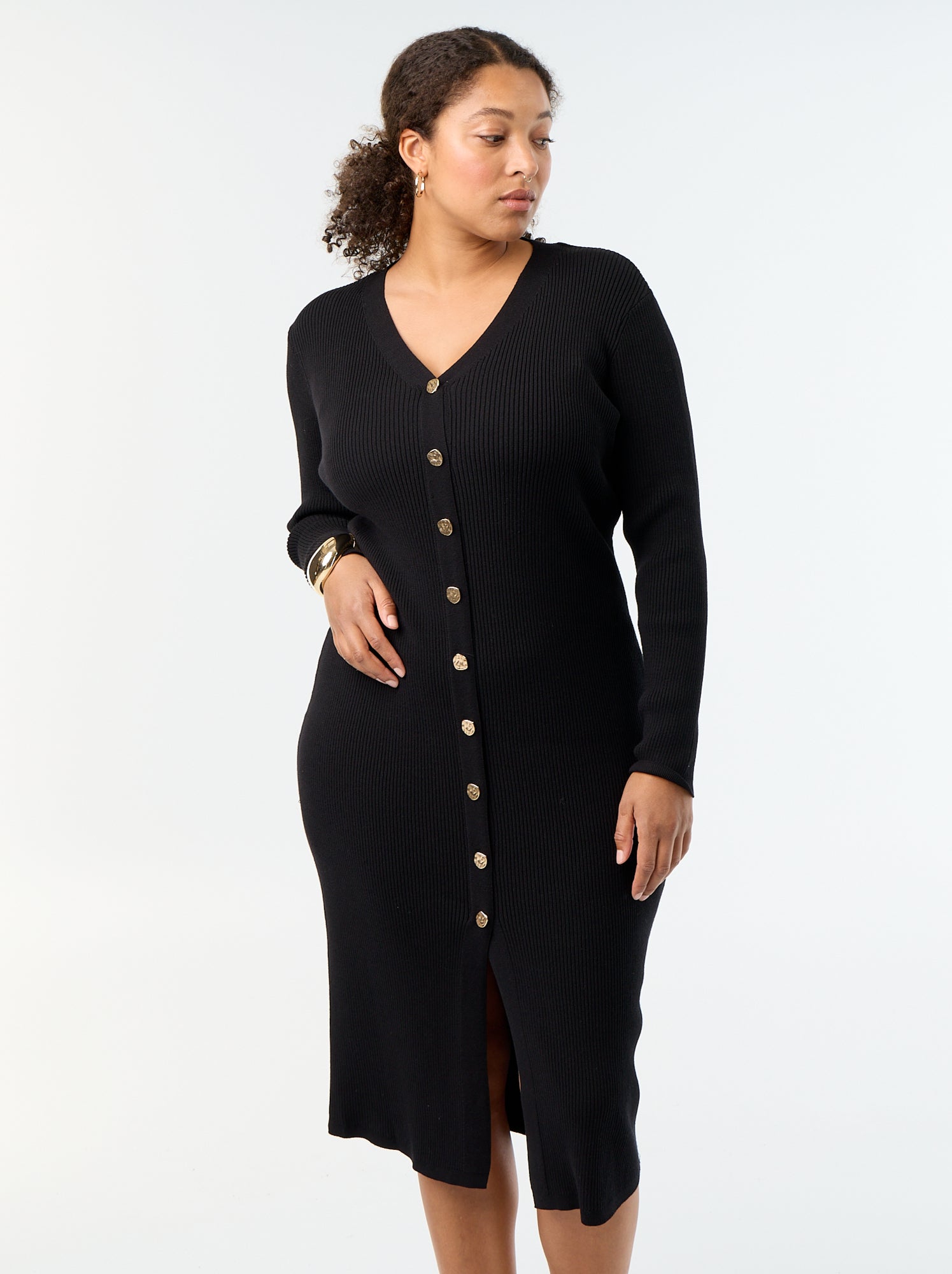 Robe longue en matière côtelé - Noir