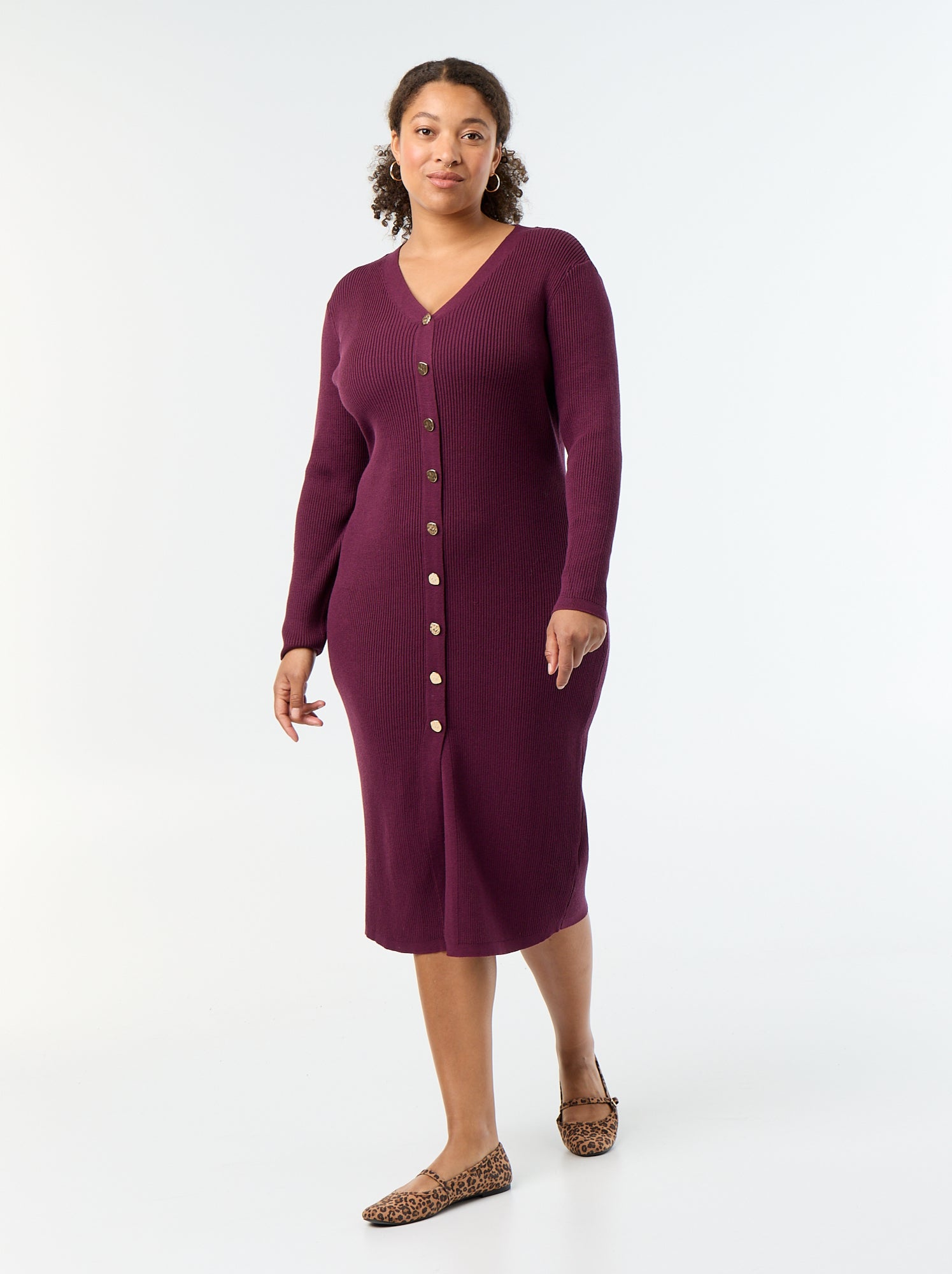 Robe longue en matière côtelé - Rose