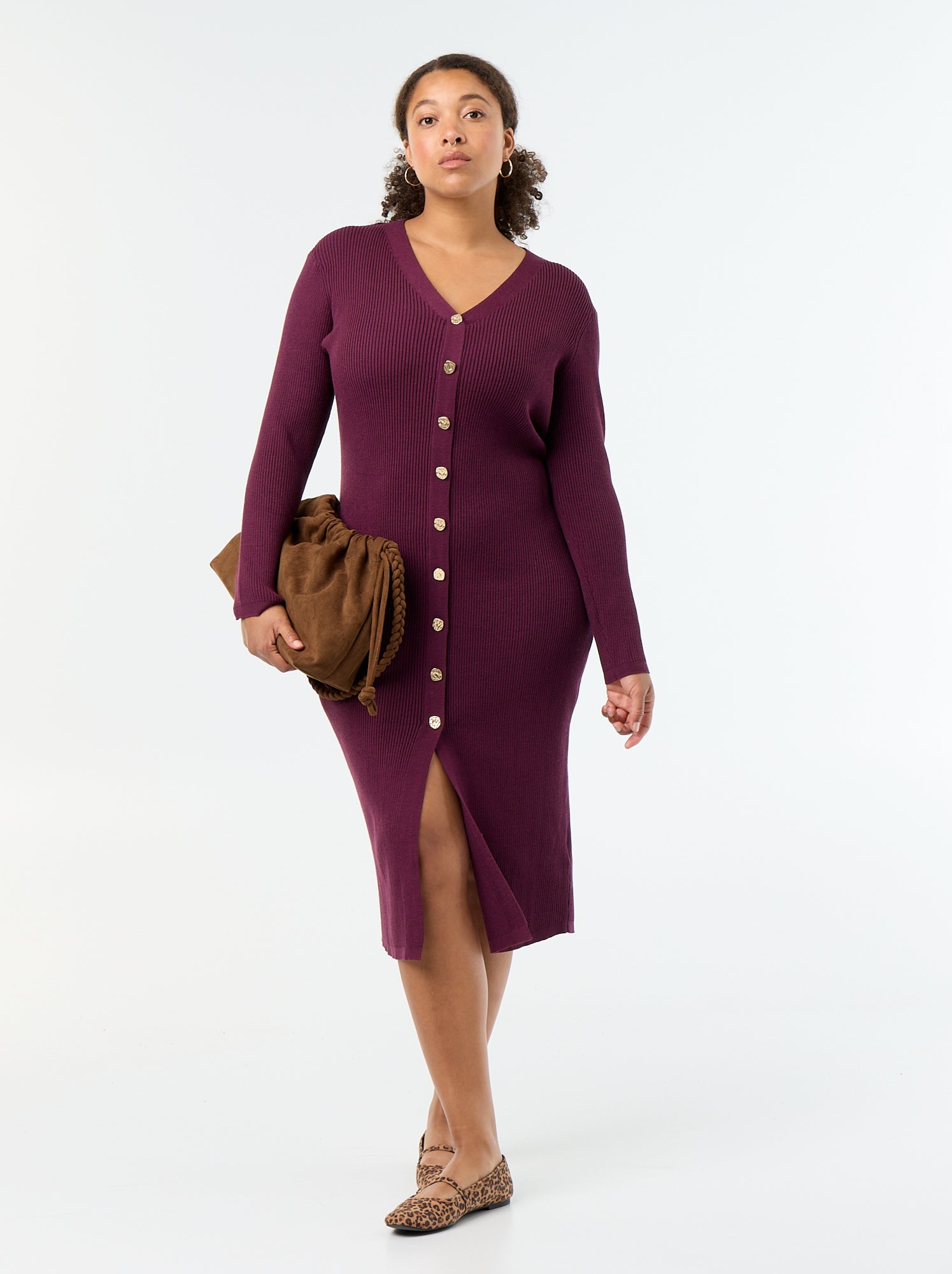 Robe longue en matière côtelé - Rose