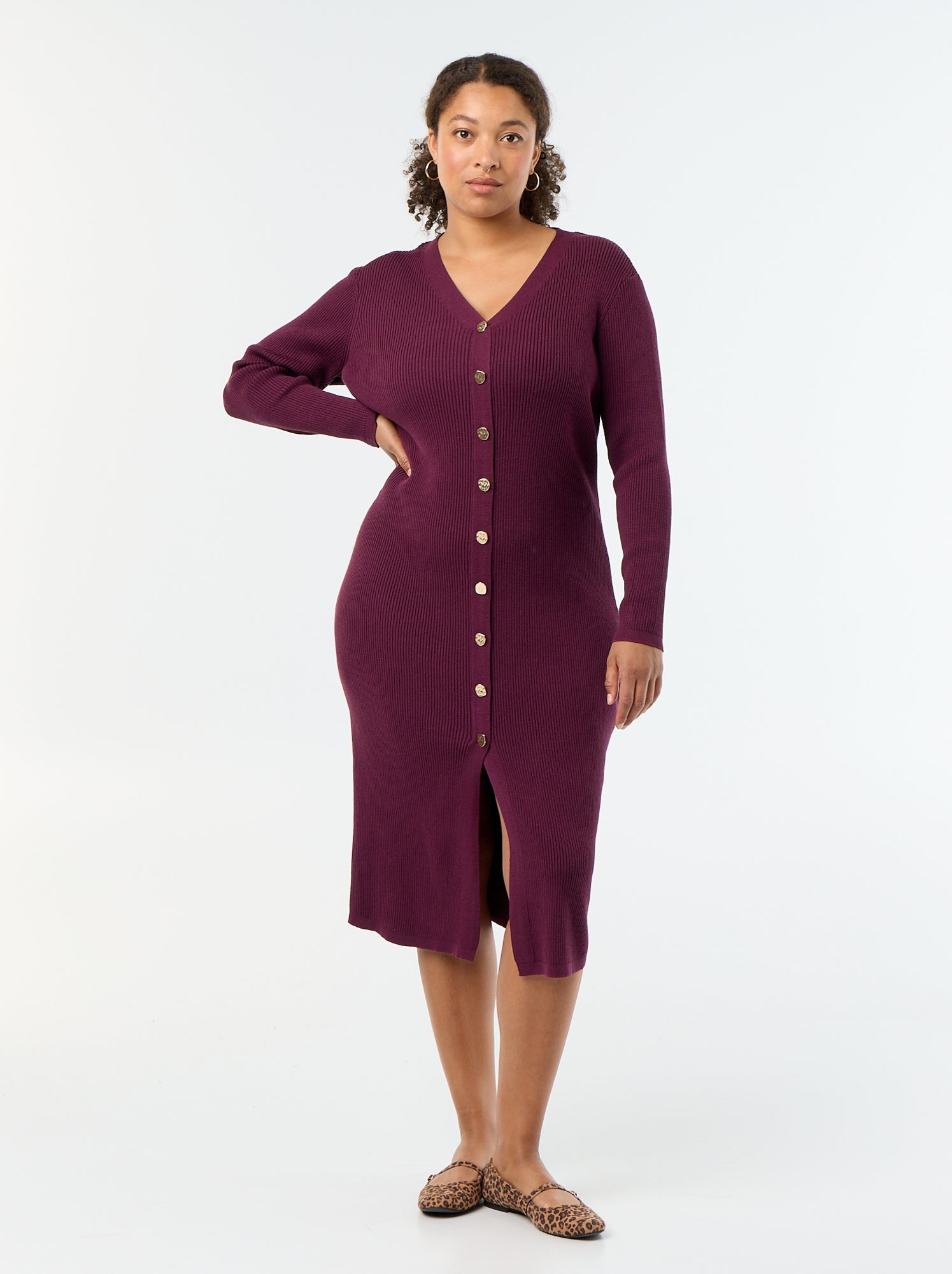 Robe longue en matière côtelé - Rose