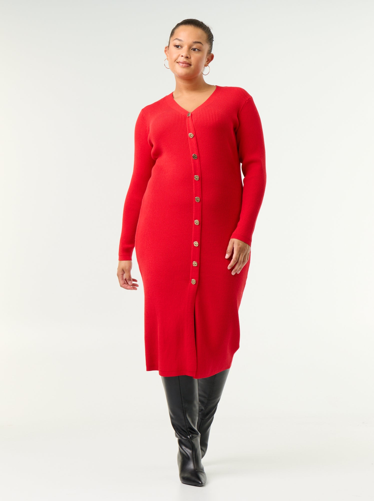Robe longue en matière côtelé - Rouge