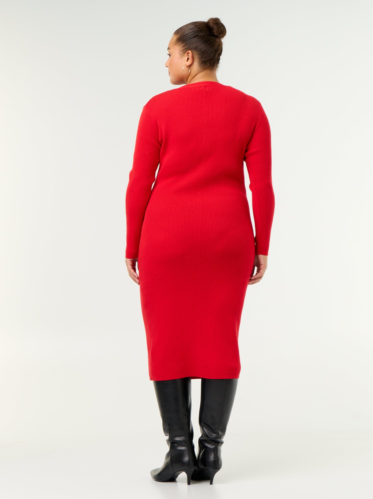 Robe longue en matière côtelé - Rouge
