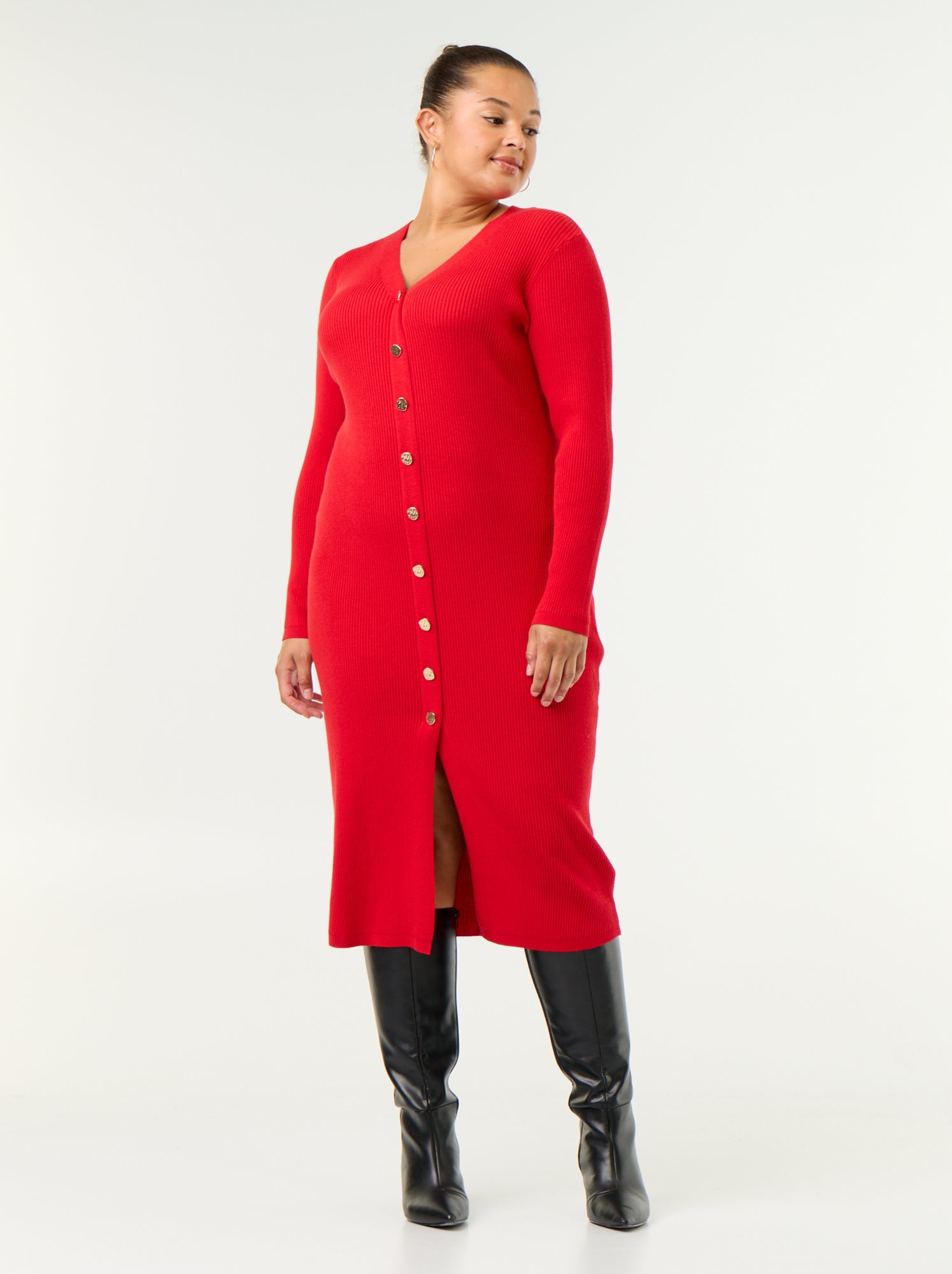 Robe longue en matière côtelé - Rouge