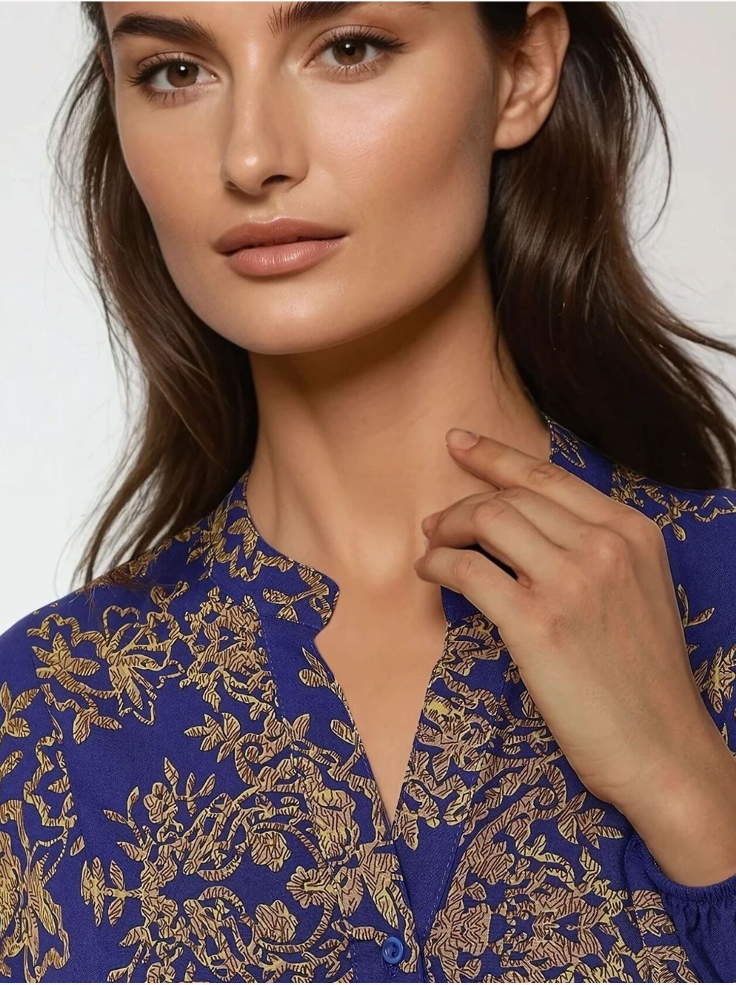 Robe longue en viscose imprimée avec col chemise - Bleu électrique