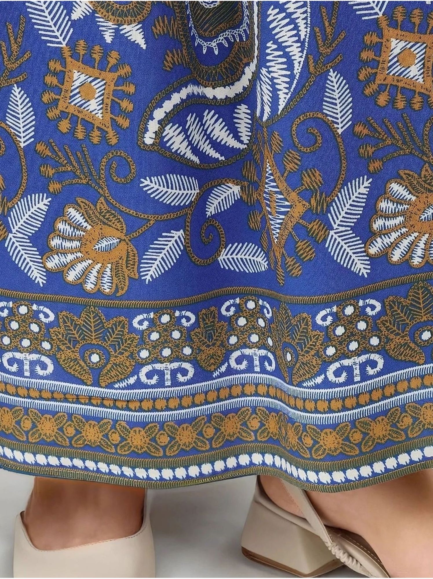 Robe longue imprimée à manches longues en viscose - Bleu électrique