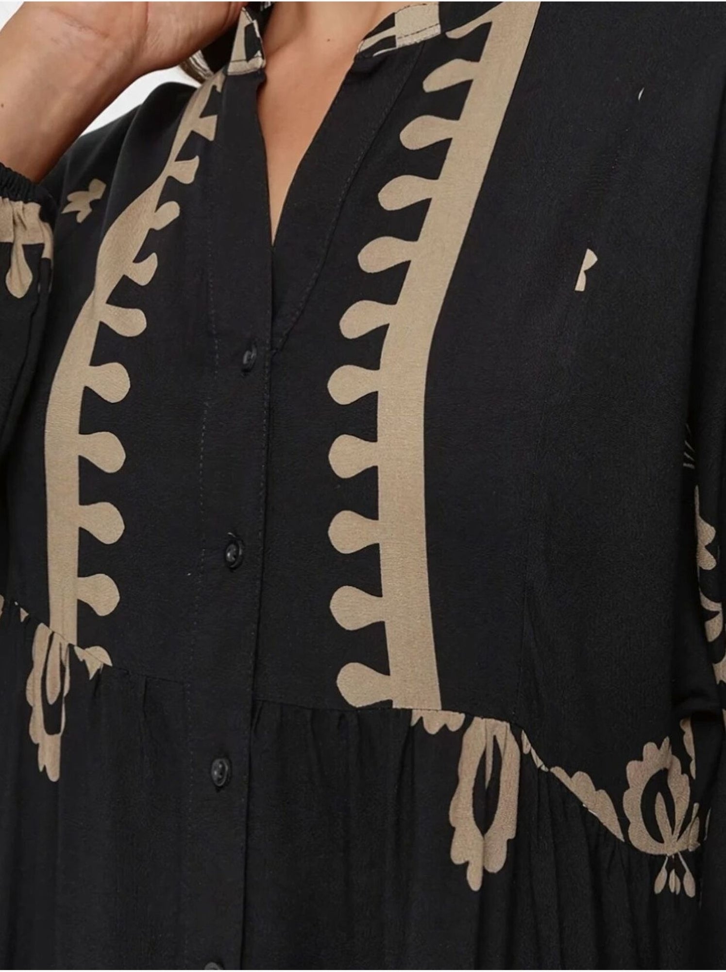 Robe longue imprimée à manches longues en viscose - Noir