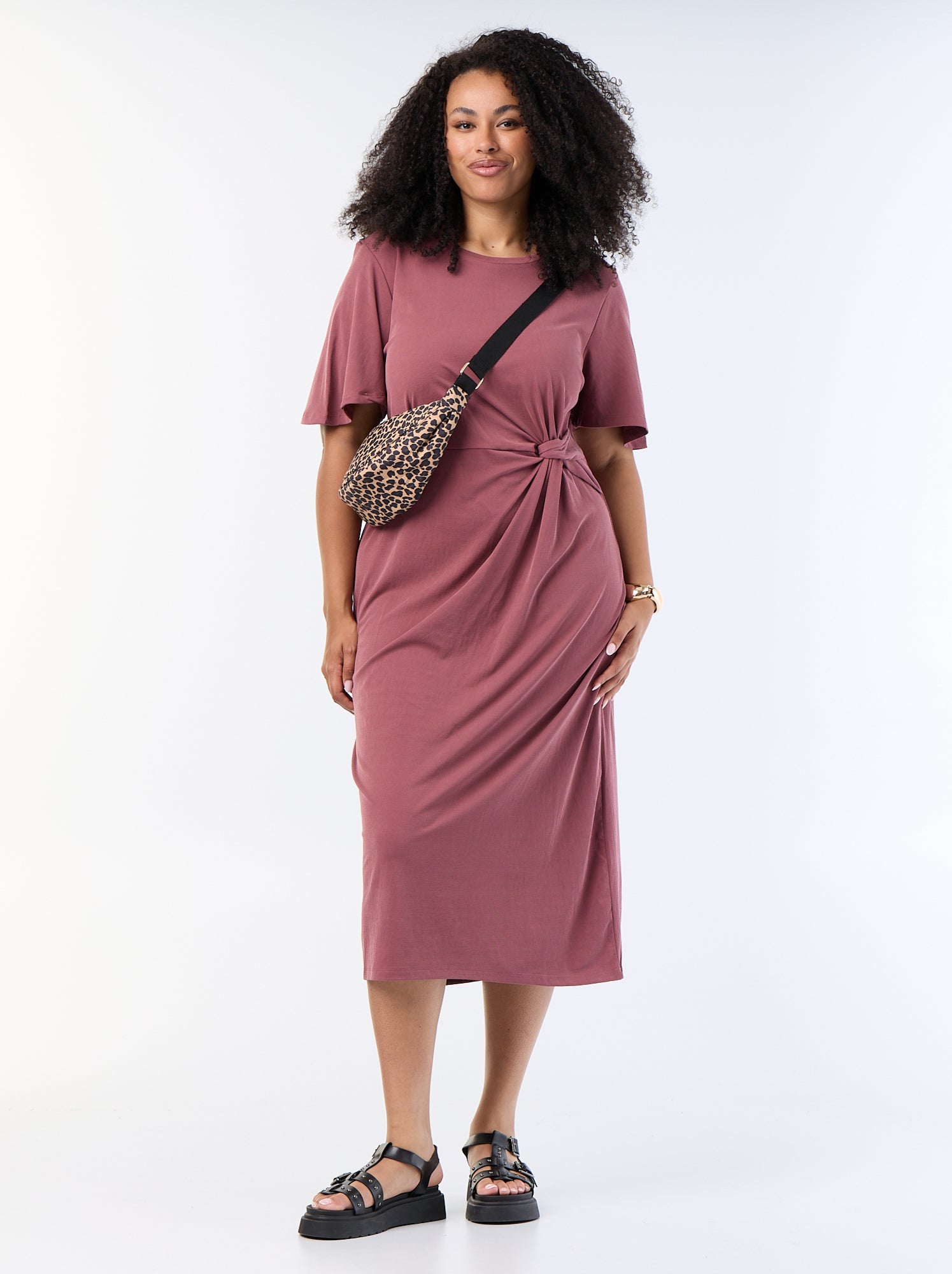 Robe longue unie avec nœud devant - Rose (FXP57_1)