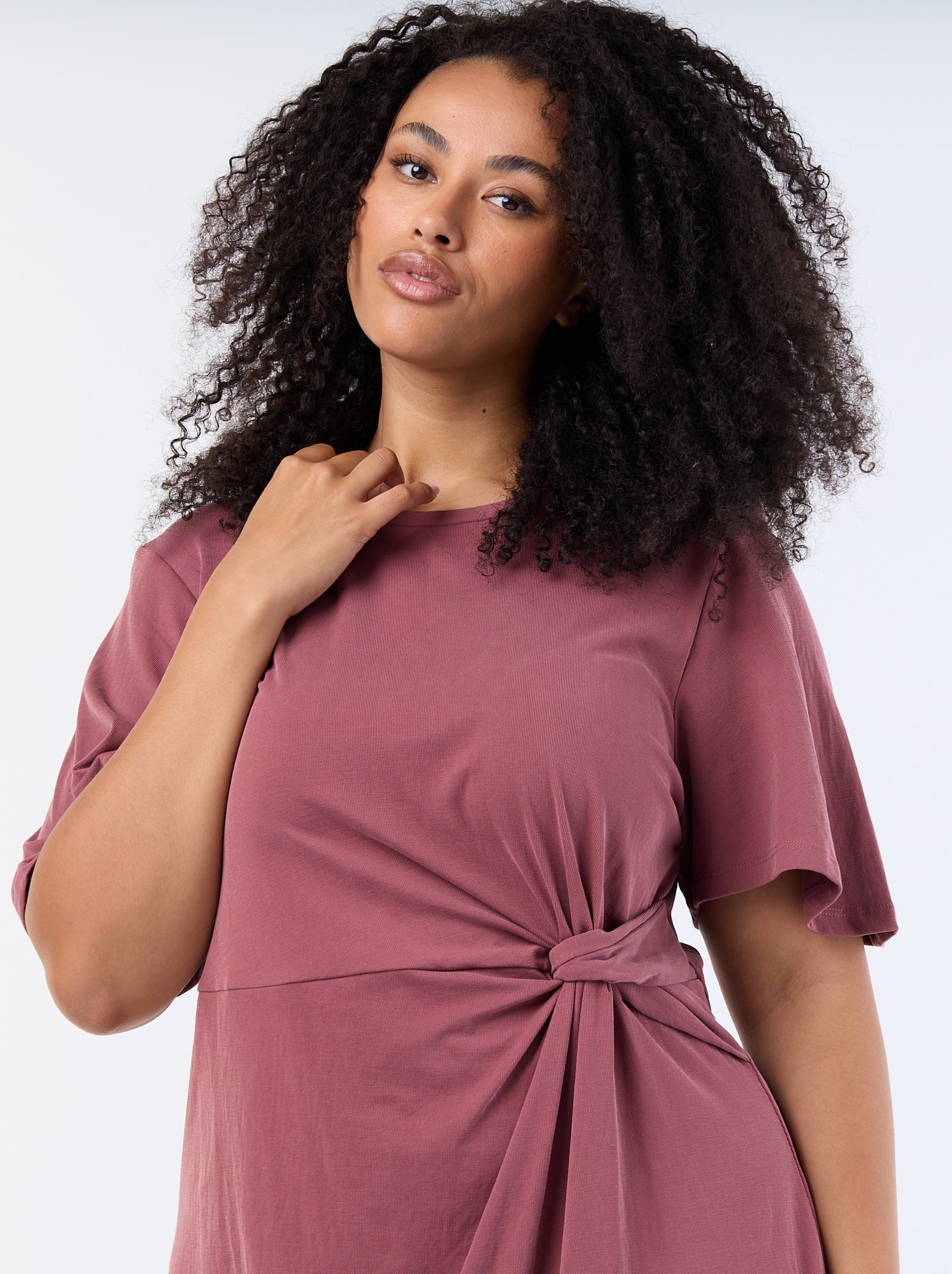 Robe longue unie avec nœud devant - Rose (FXP57_1)