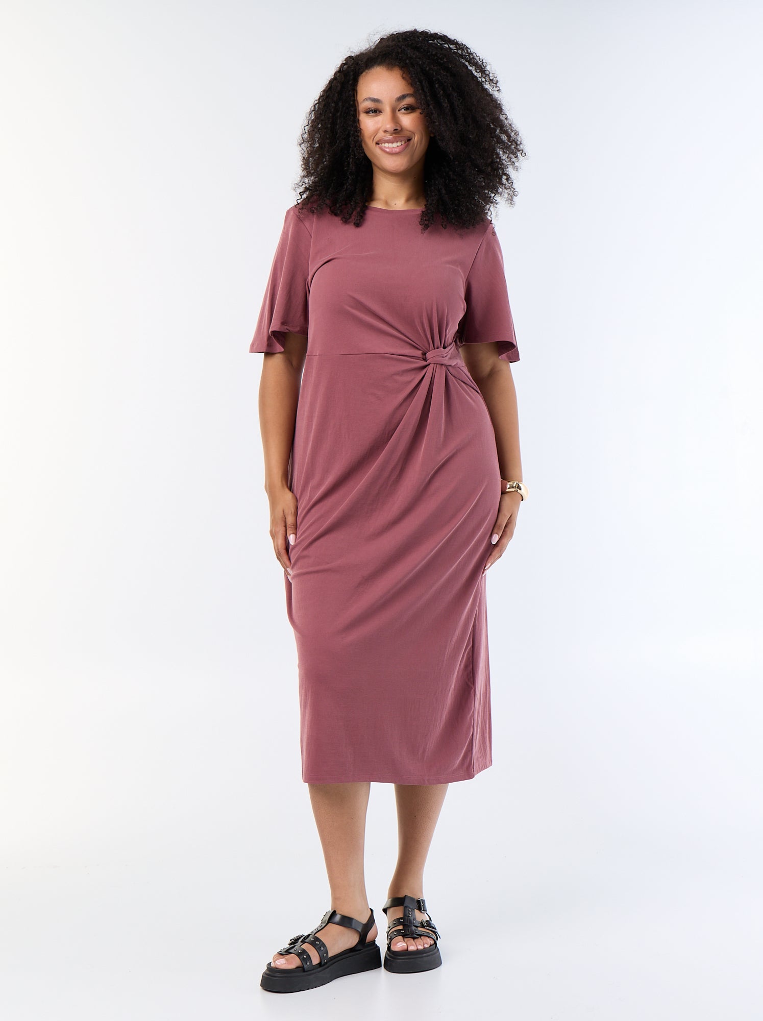 Robe longue unie avec nœud devant - Rose (FXP57_1)