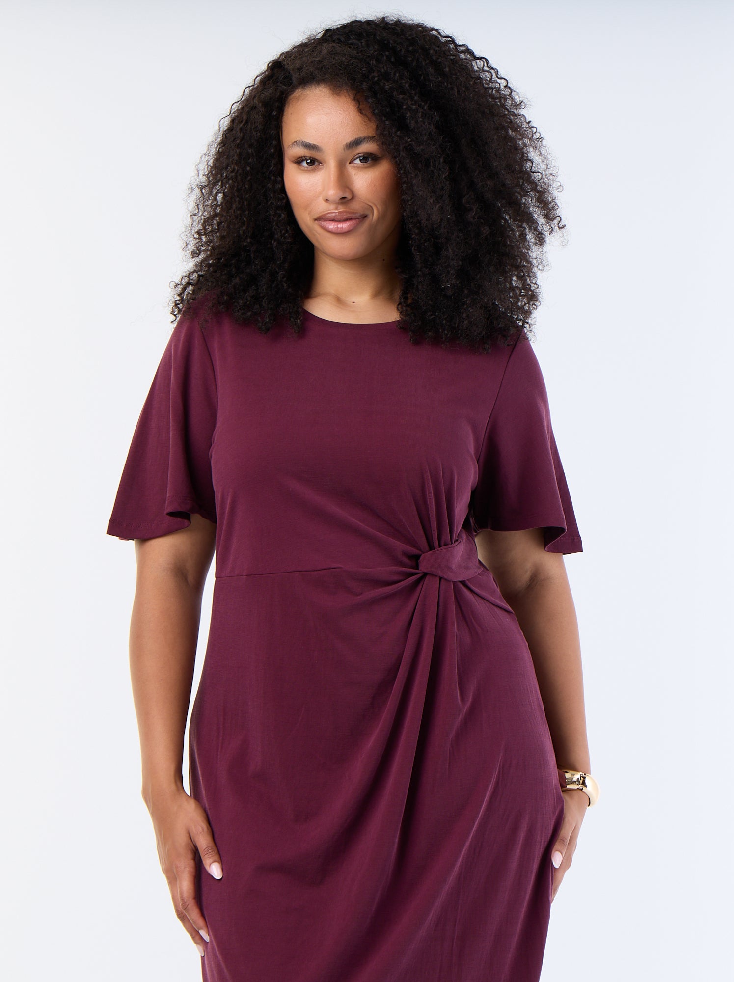 Robe longue unie avec nœud devant - Rose (FXP57_3)