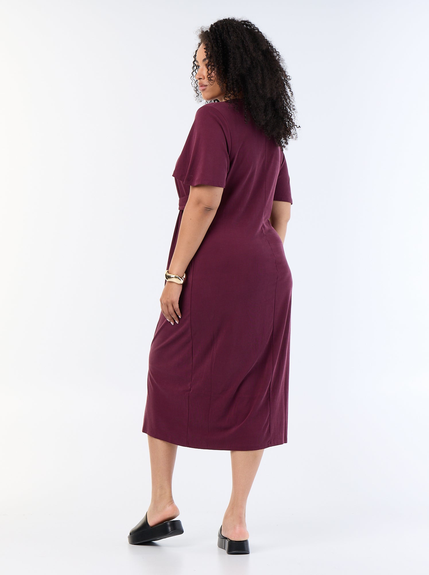 Robe longue unie avec nœud devant - Rose (FXP57_3)