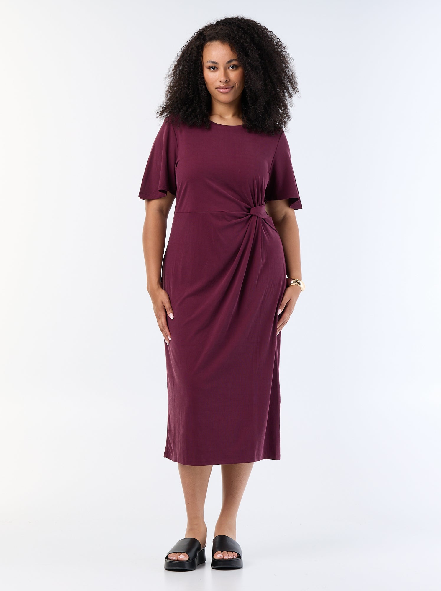 Robe longue unie avec nœud devant - Rose (FXP57_3)