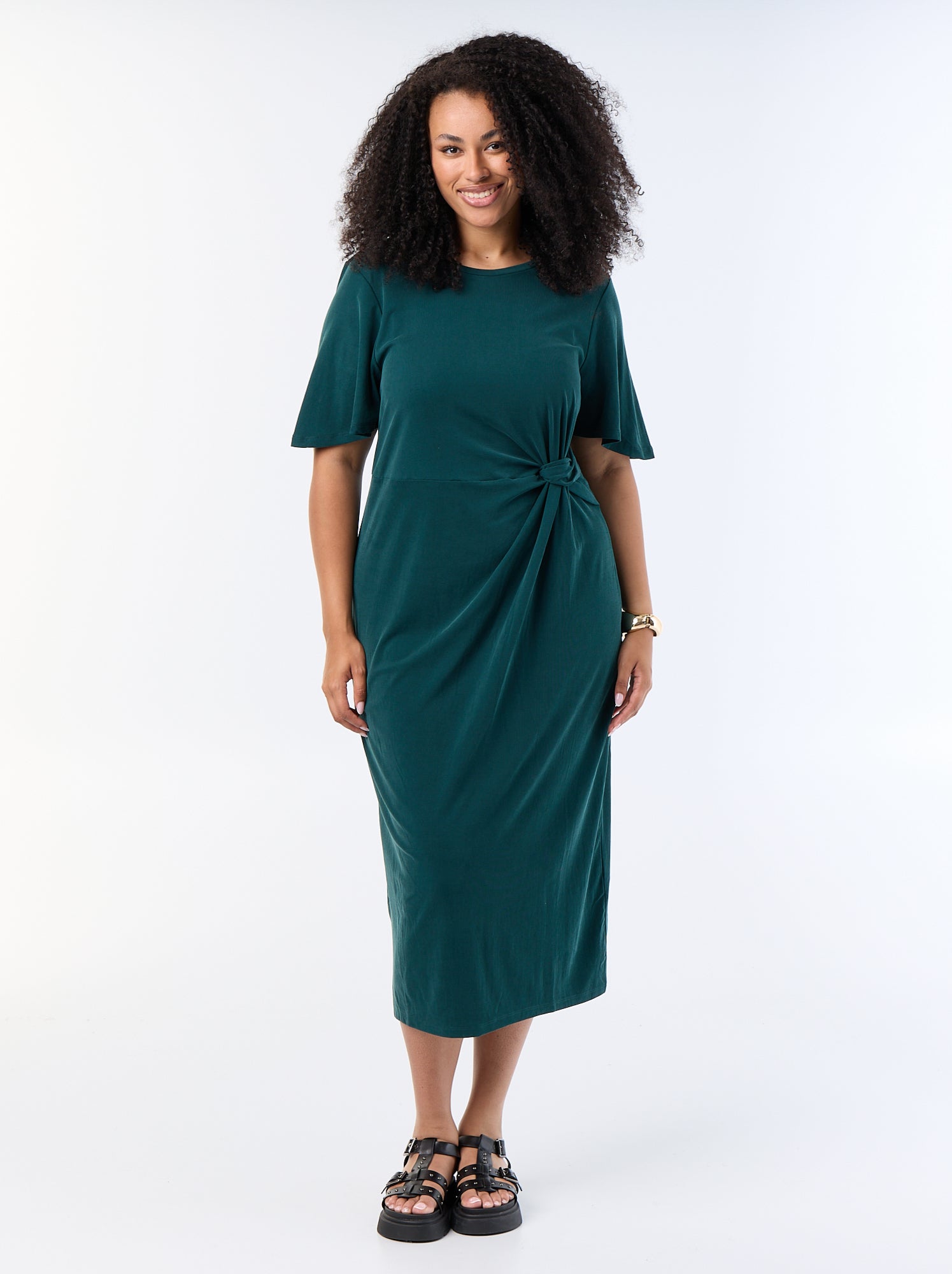 Robe longue unie avec nœud devant - Vert