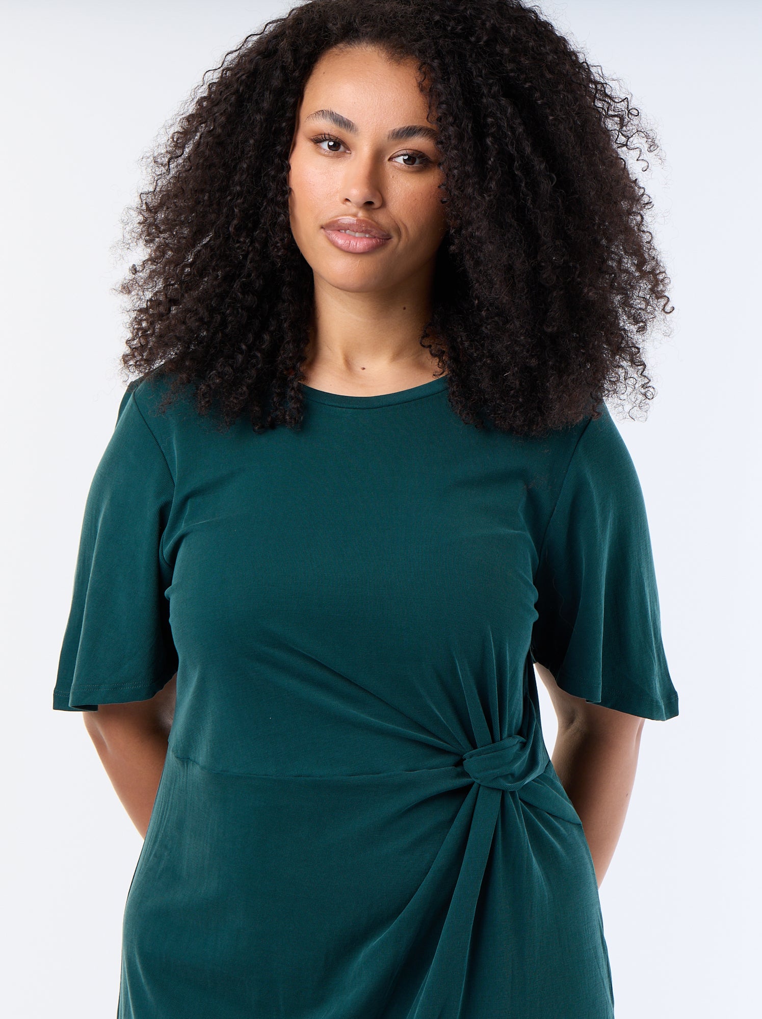 Robe longue unie avec nœud devant - Vert