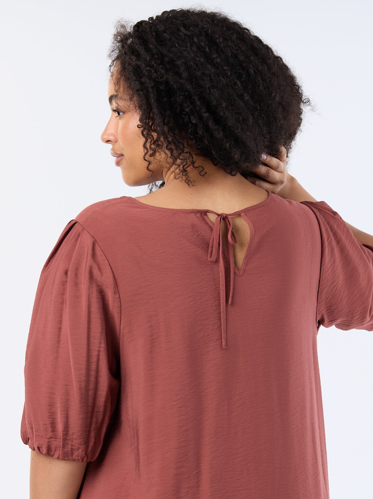 Robe midi manches ballon - Marron