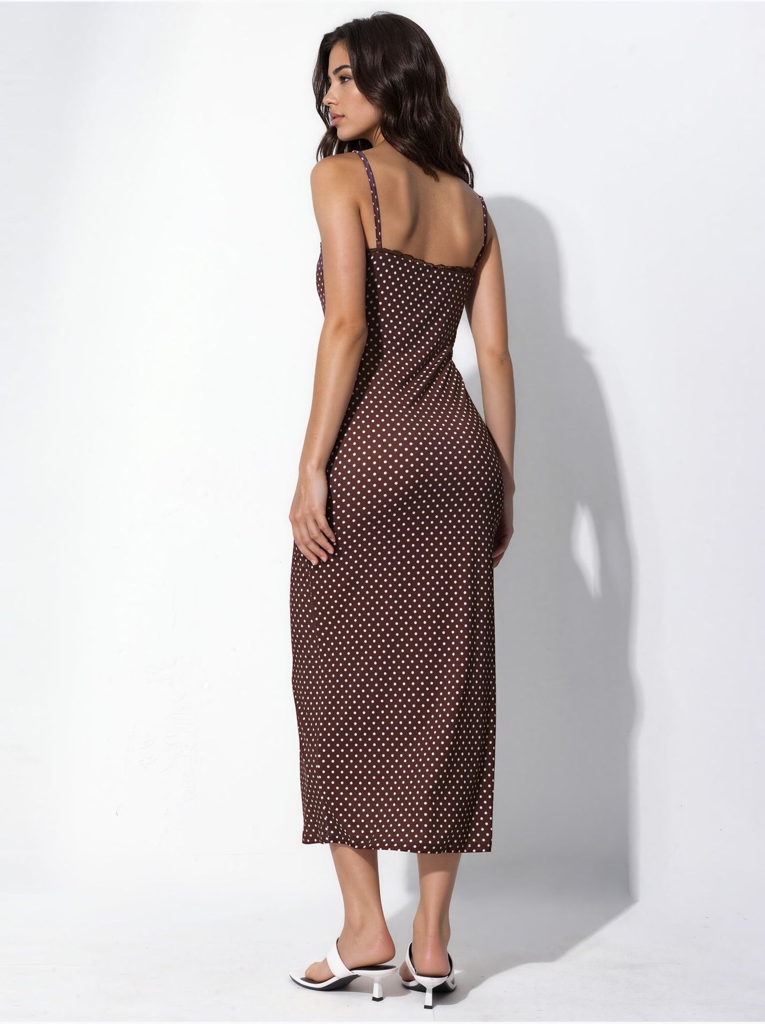 Robe midi moulante à pois et col en U - Multicolore